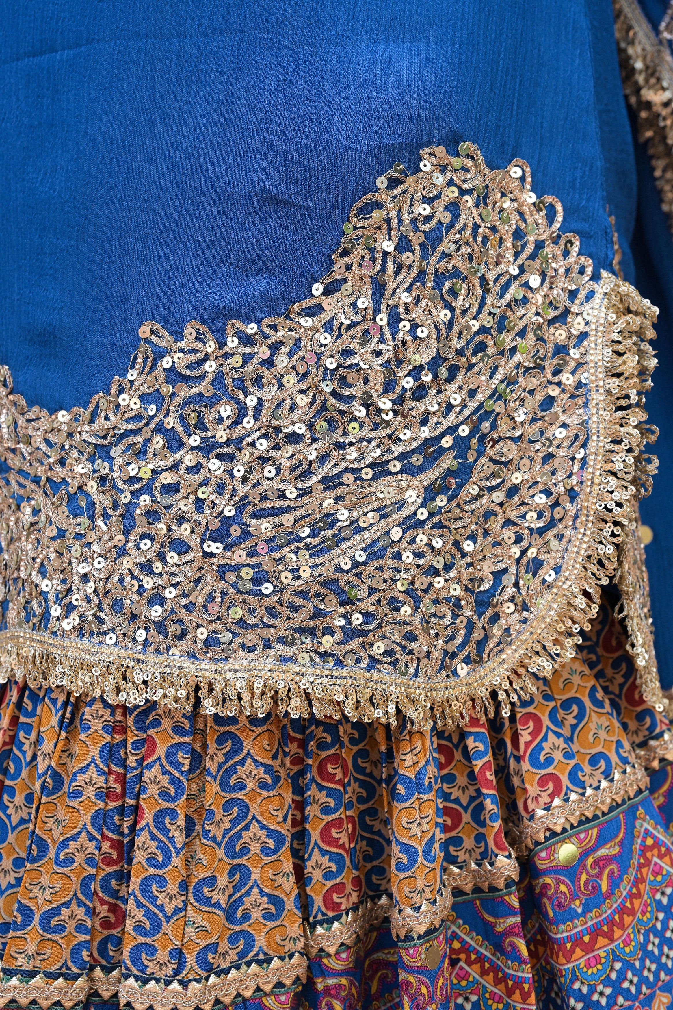 Royal Blue Embellished Chinon Silk Sharara Set
