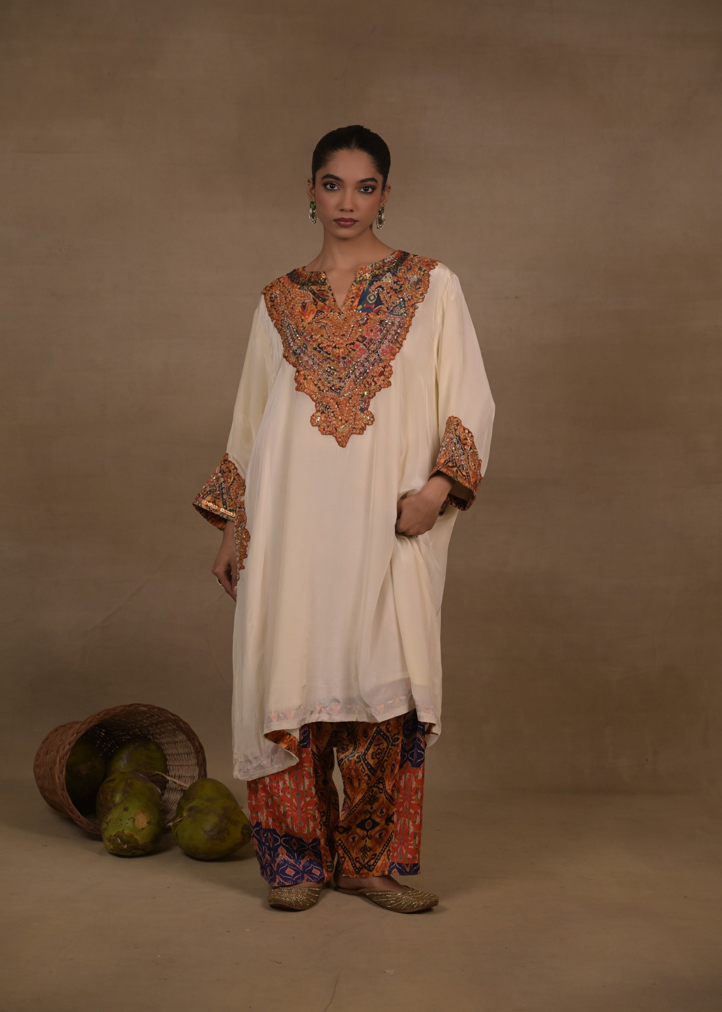 Ivory Regal Embellished Crepe Silk Kurta Set