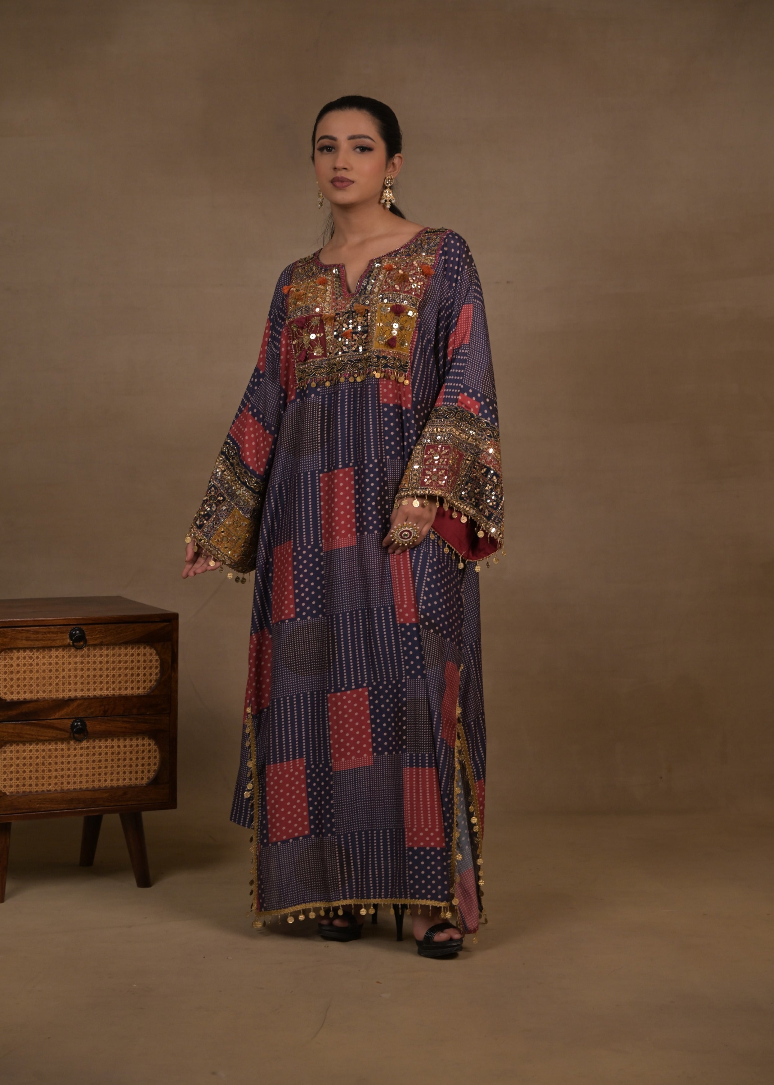 Mosaic Indigo Embellished Mul Silk Kurta Set