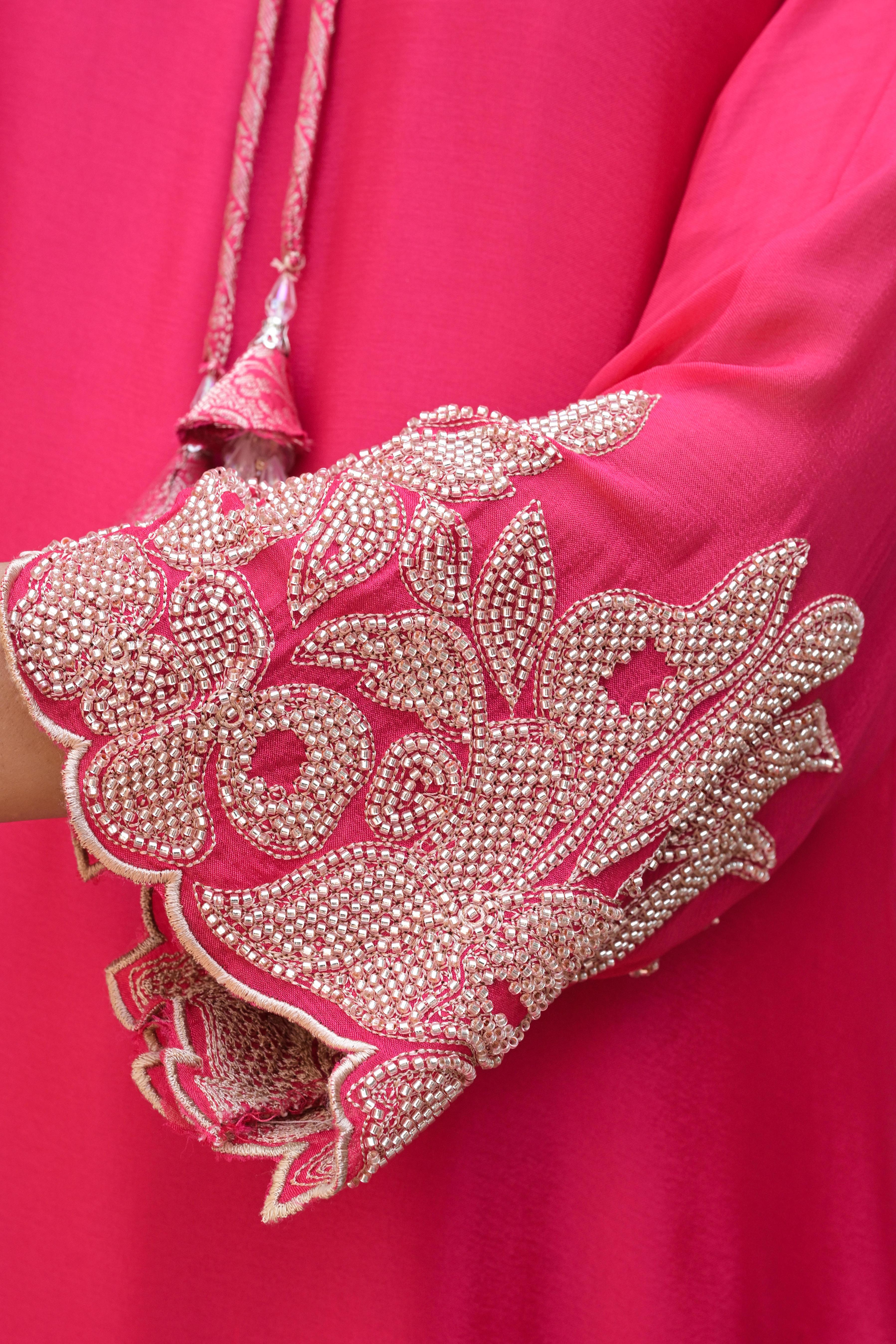 Dark Pink Embellished Chinon Silk Pant Set