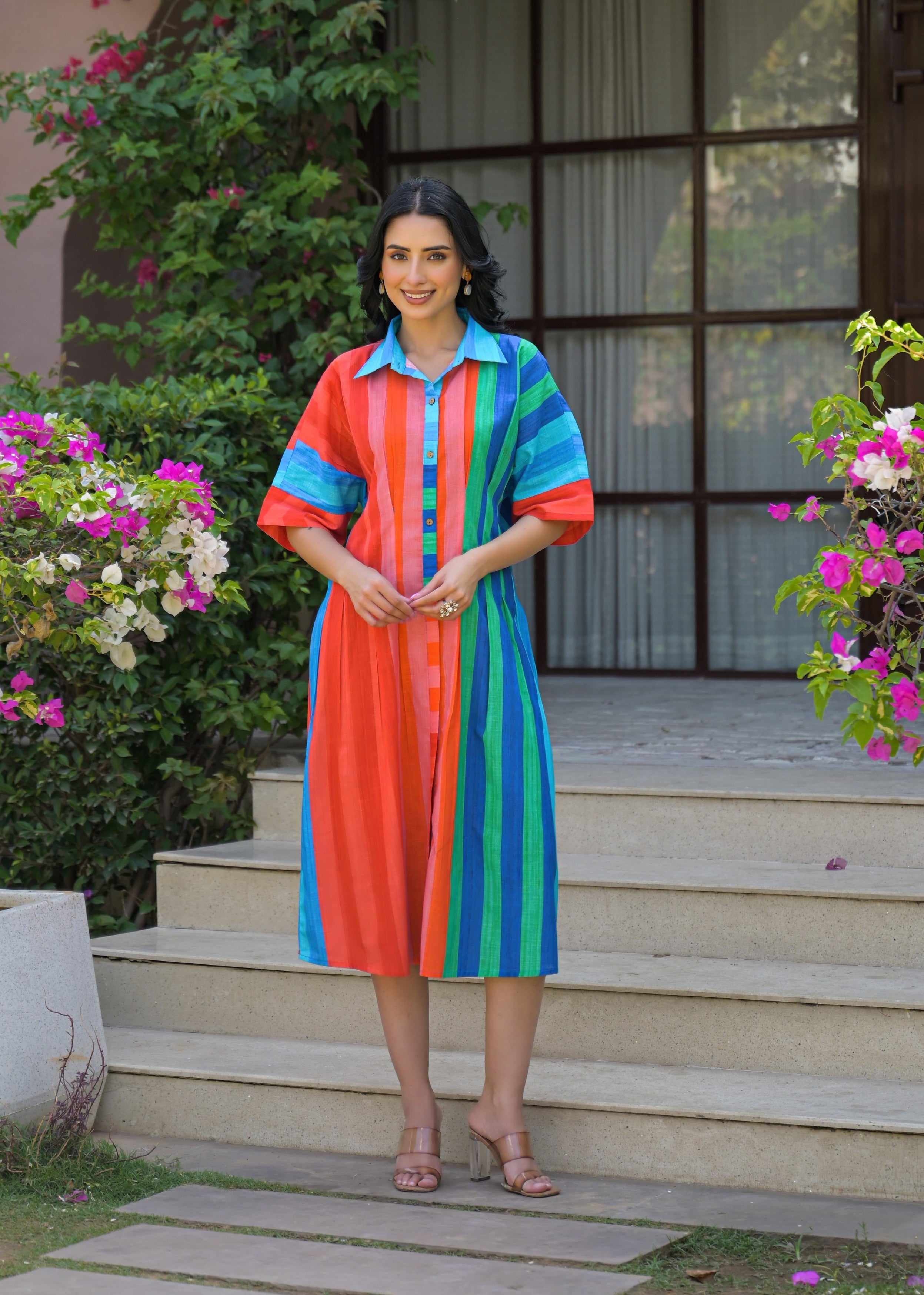 Vibrant Multicolor Striped Cotton Dress