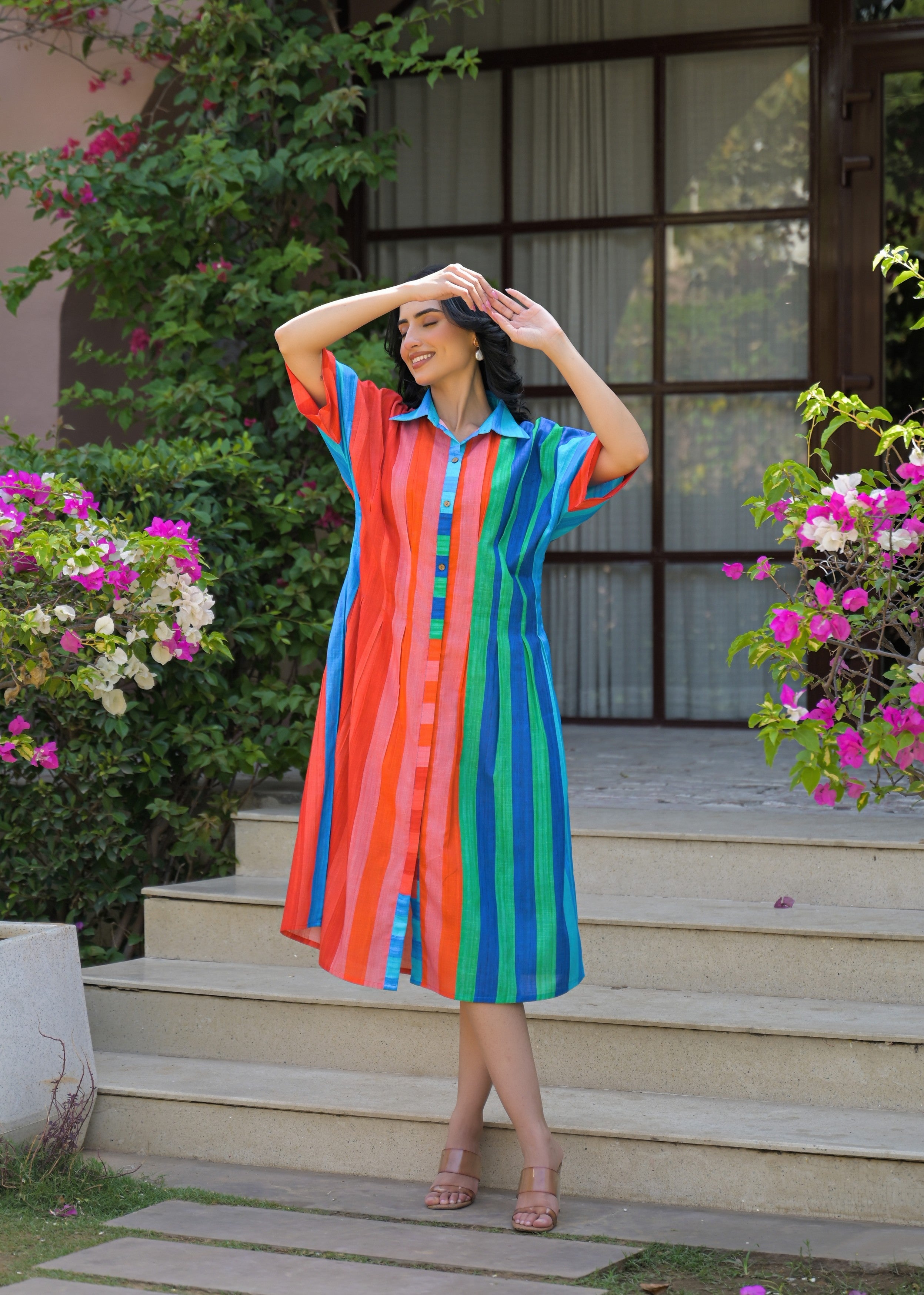 Vibrant Multicolor Striped Cotton Dress