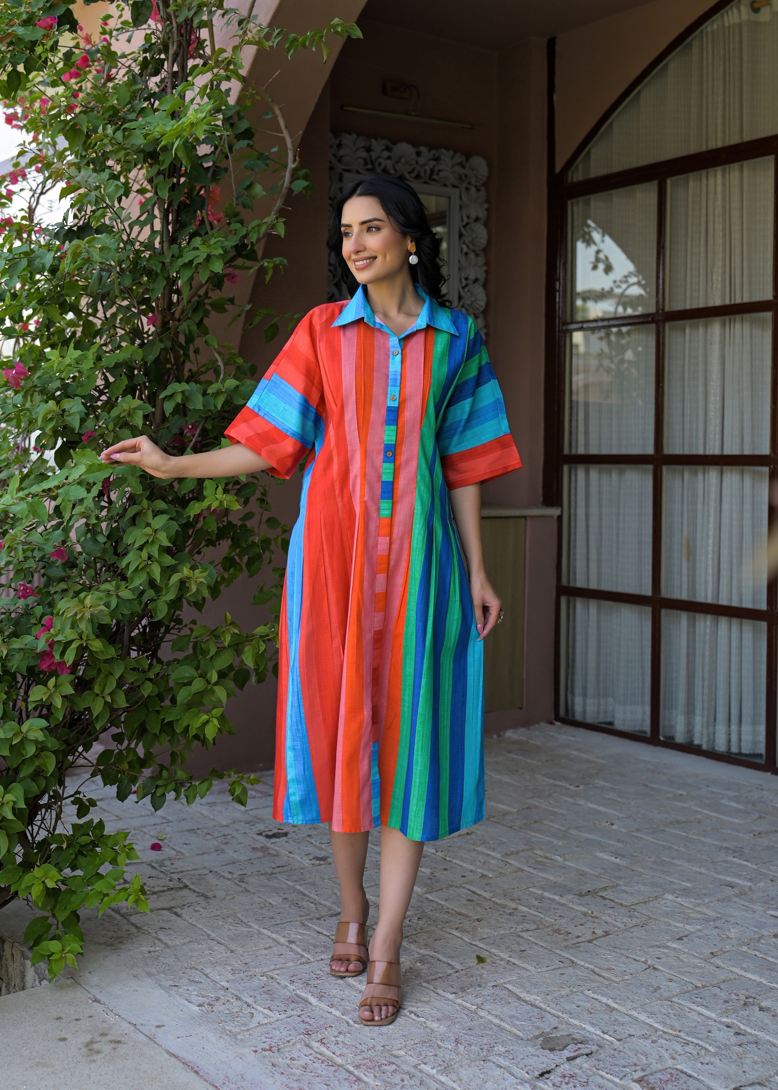 Vibrant Multicolor Striped Cotton Dress