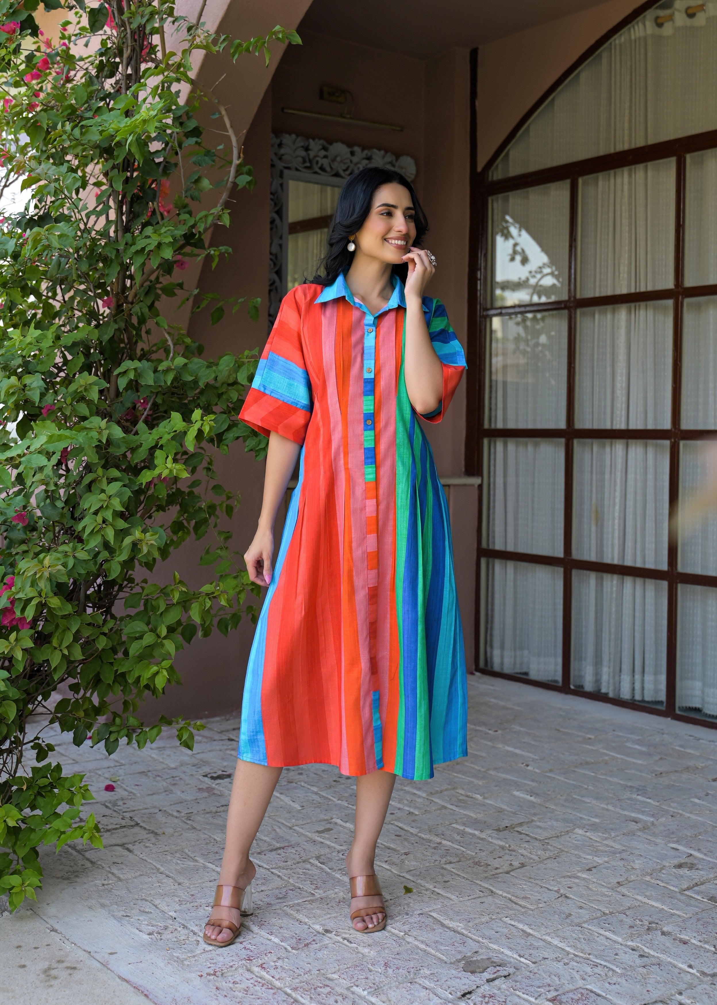 Vibrant Multicolor Striped Cotton Dress