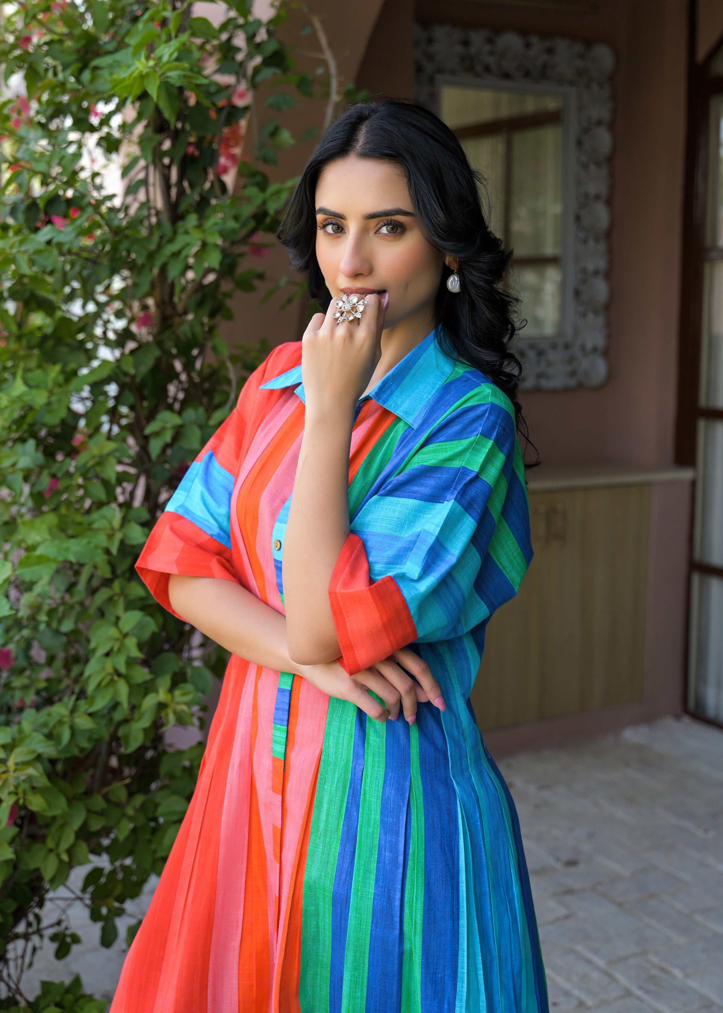 Vibrant Multicolor Striped Cotton Dress