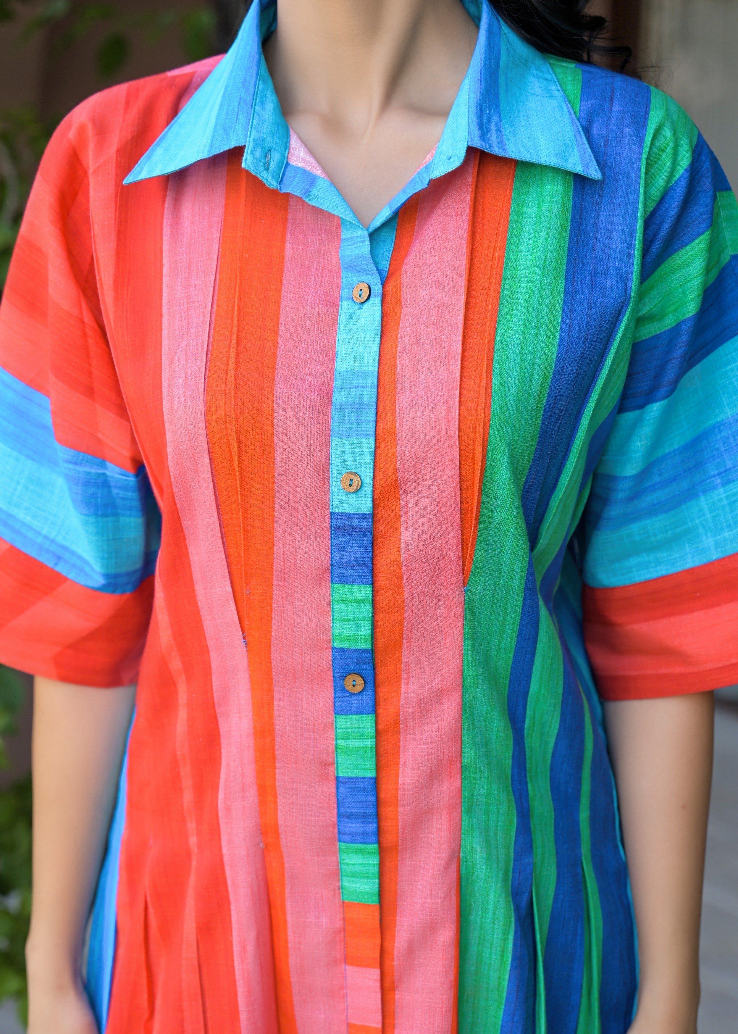 Vibrant Multicolor Striped Cotton Dress