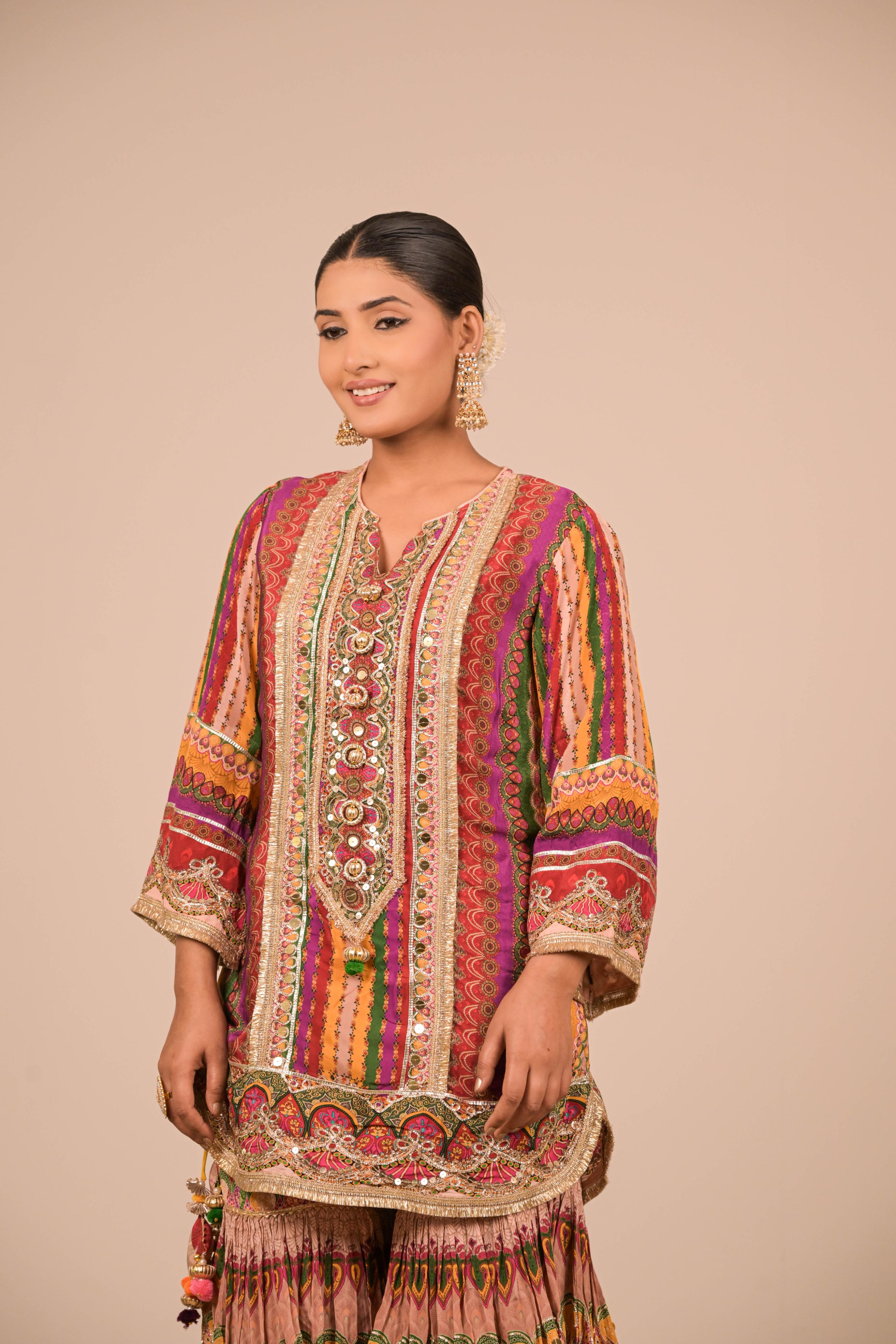 Multi Shade Printed Sharara Set