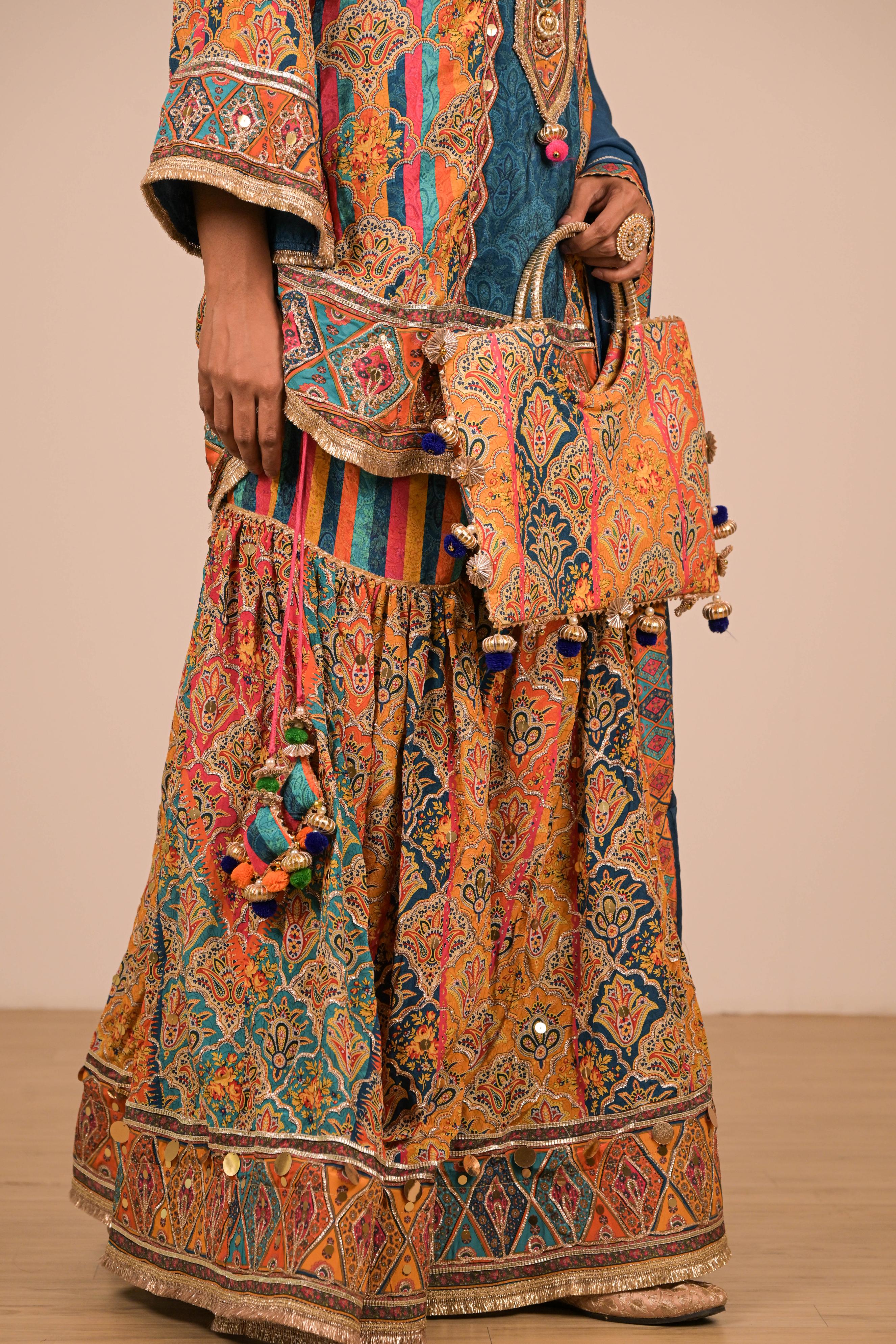 Teal Multicolour Printed Sharara Set