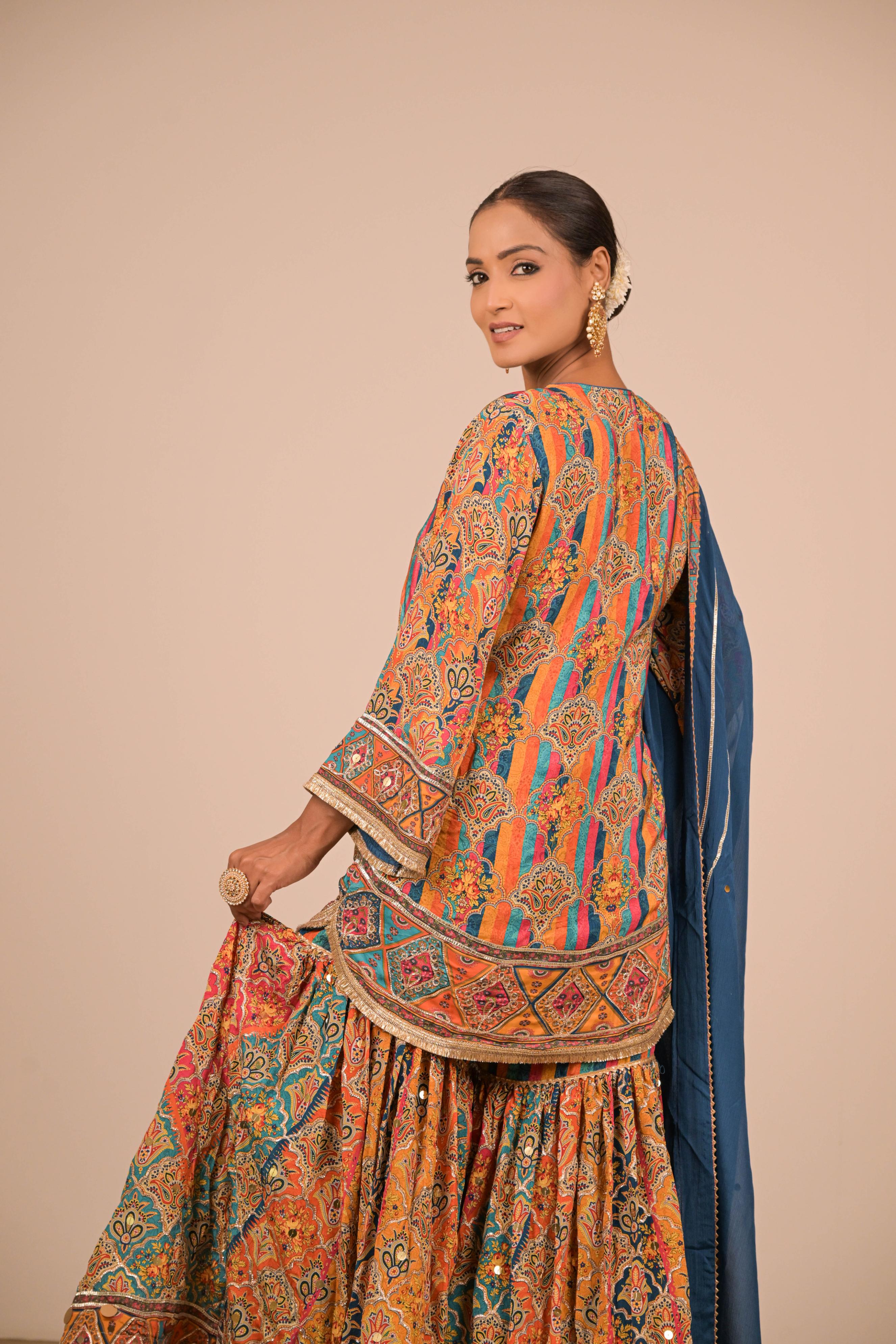 Teal Multicolour Printed Sharara Set
