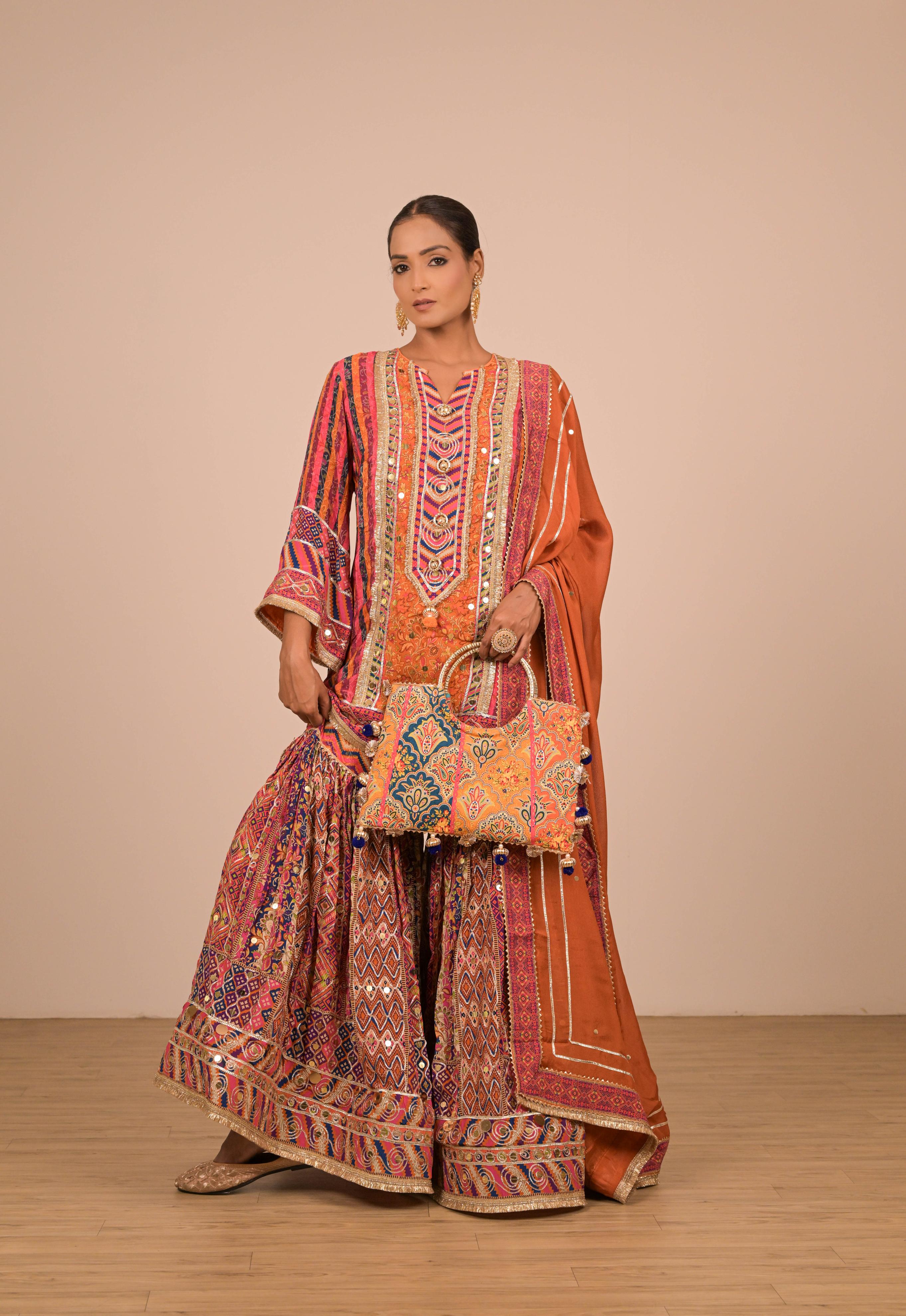 Rust Multicolour Printed Sharara Set