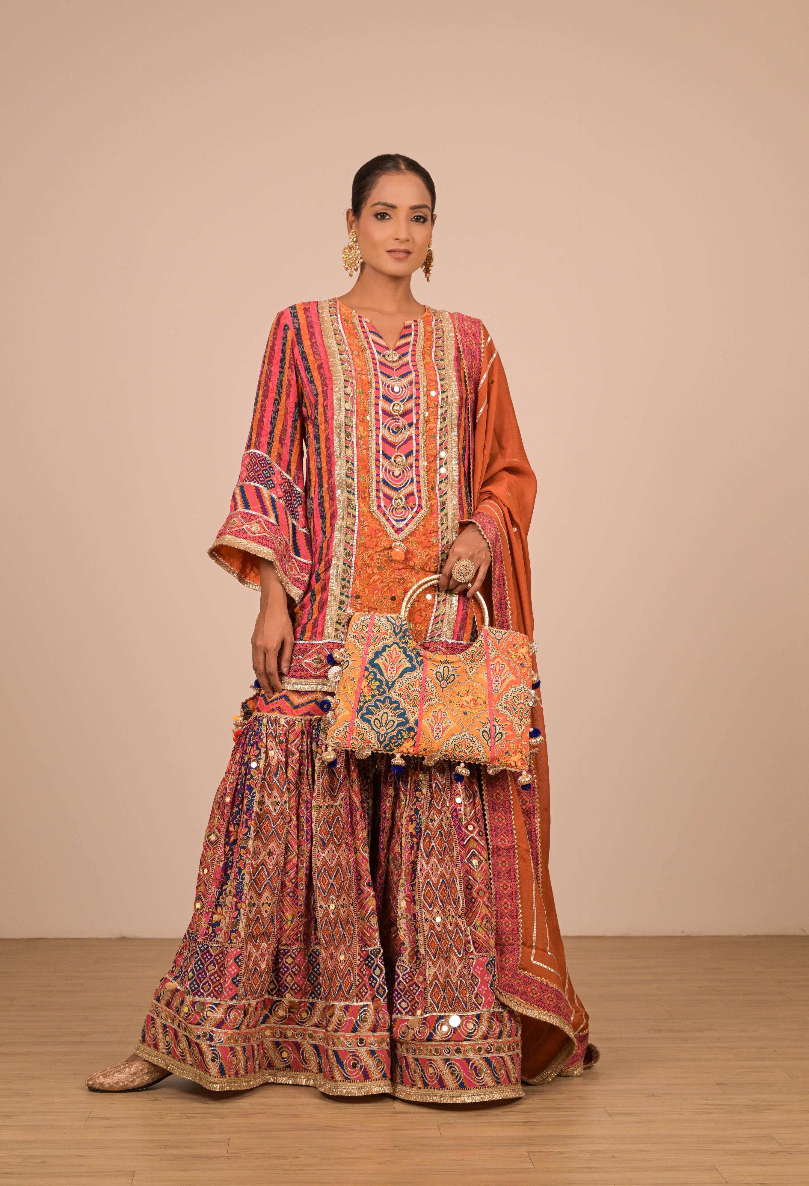 Rust Multicolour Printed Sharara Set