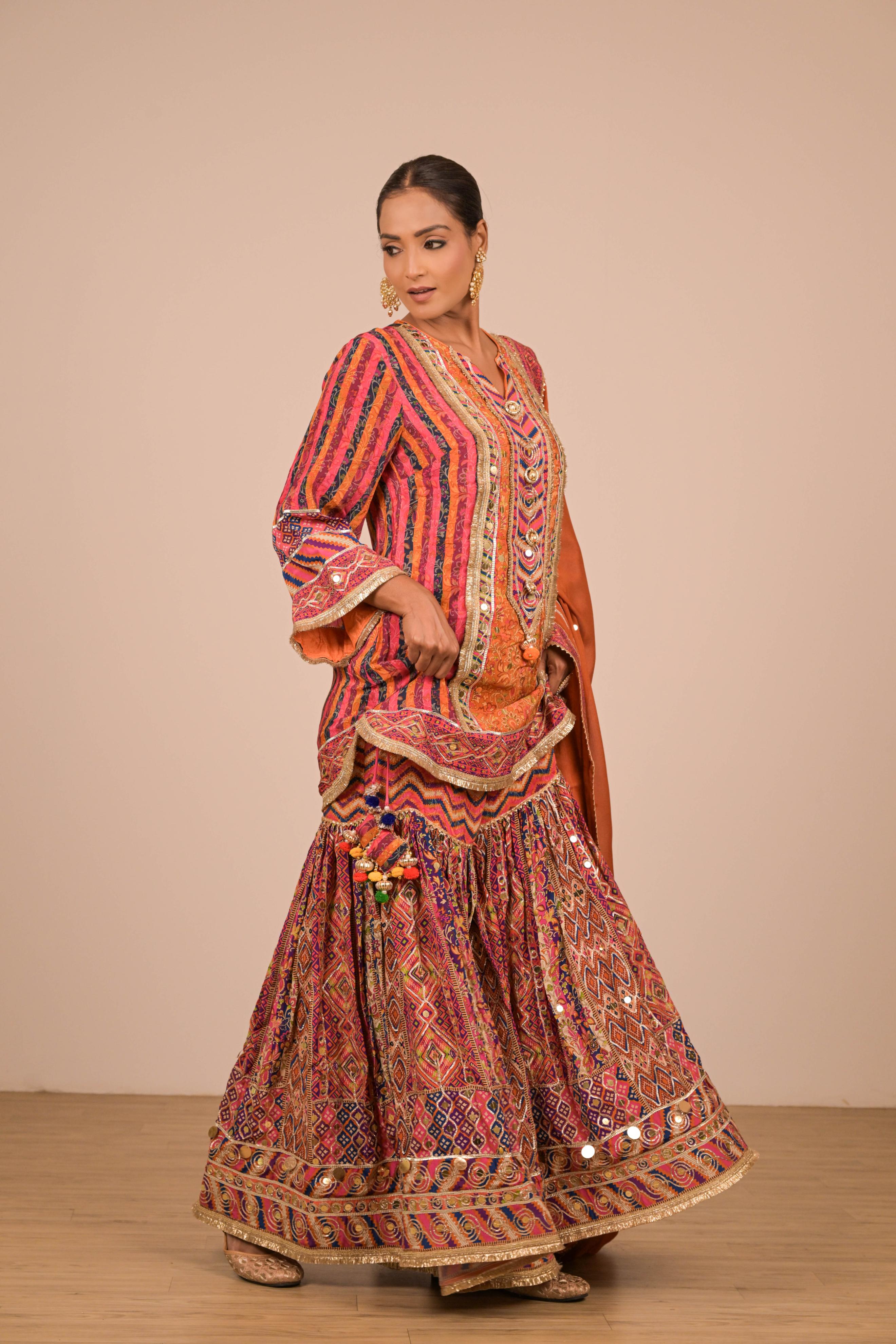 Rust Multicolour Printed Sharara Set