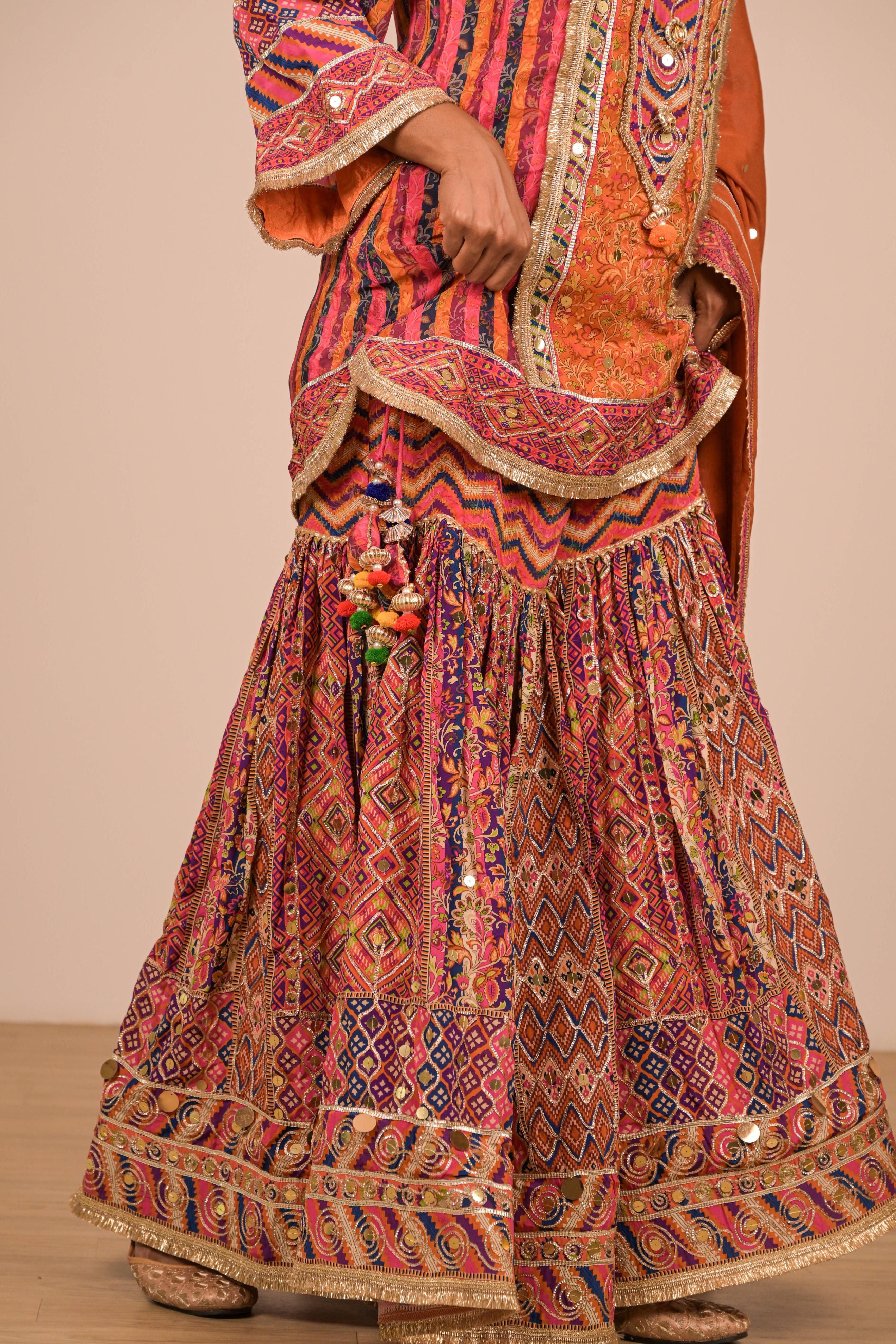 Rust Multicolour Printed Sharara Set