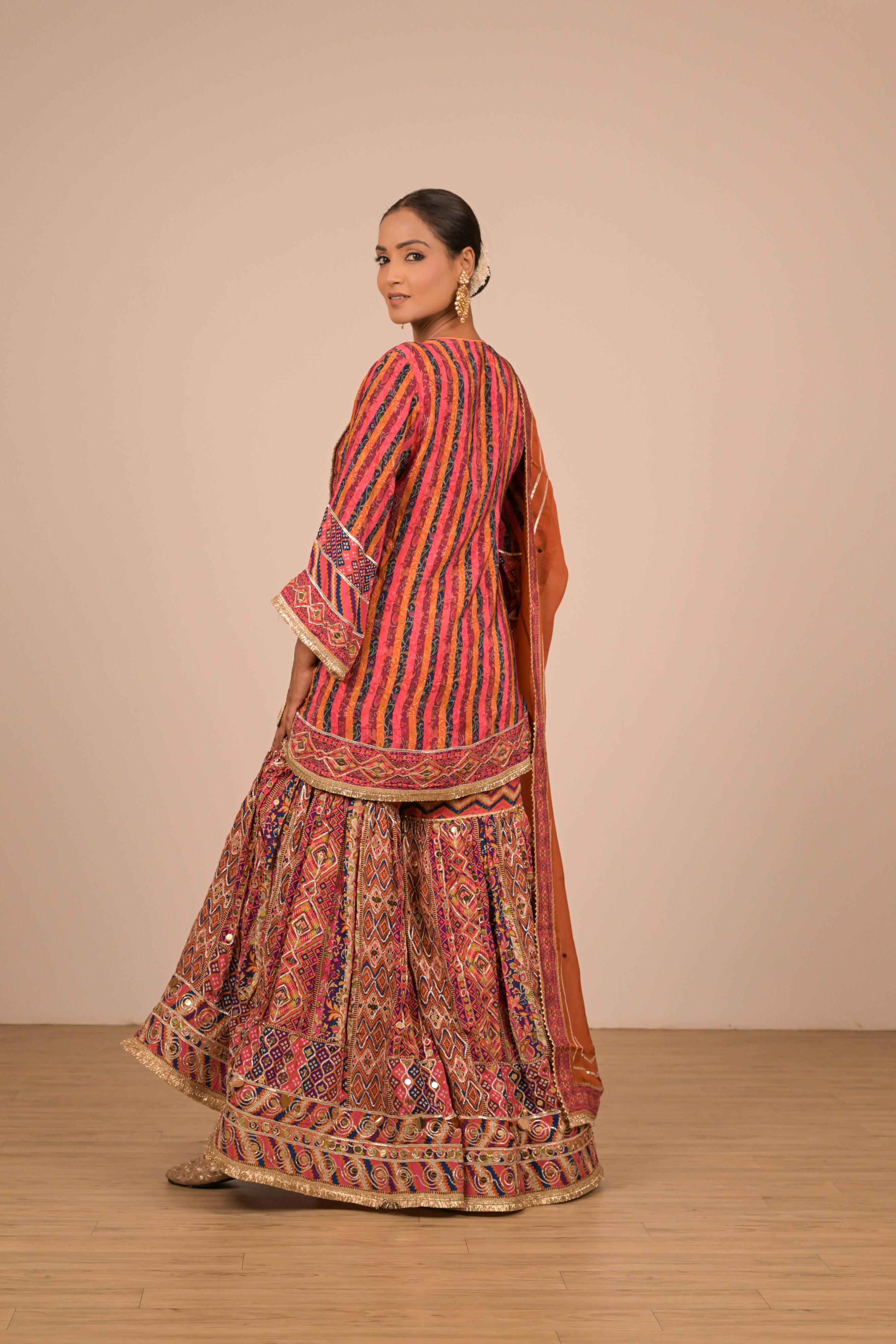 Rust Multicolour Printed Sharara Set