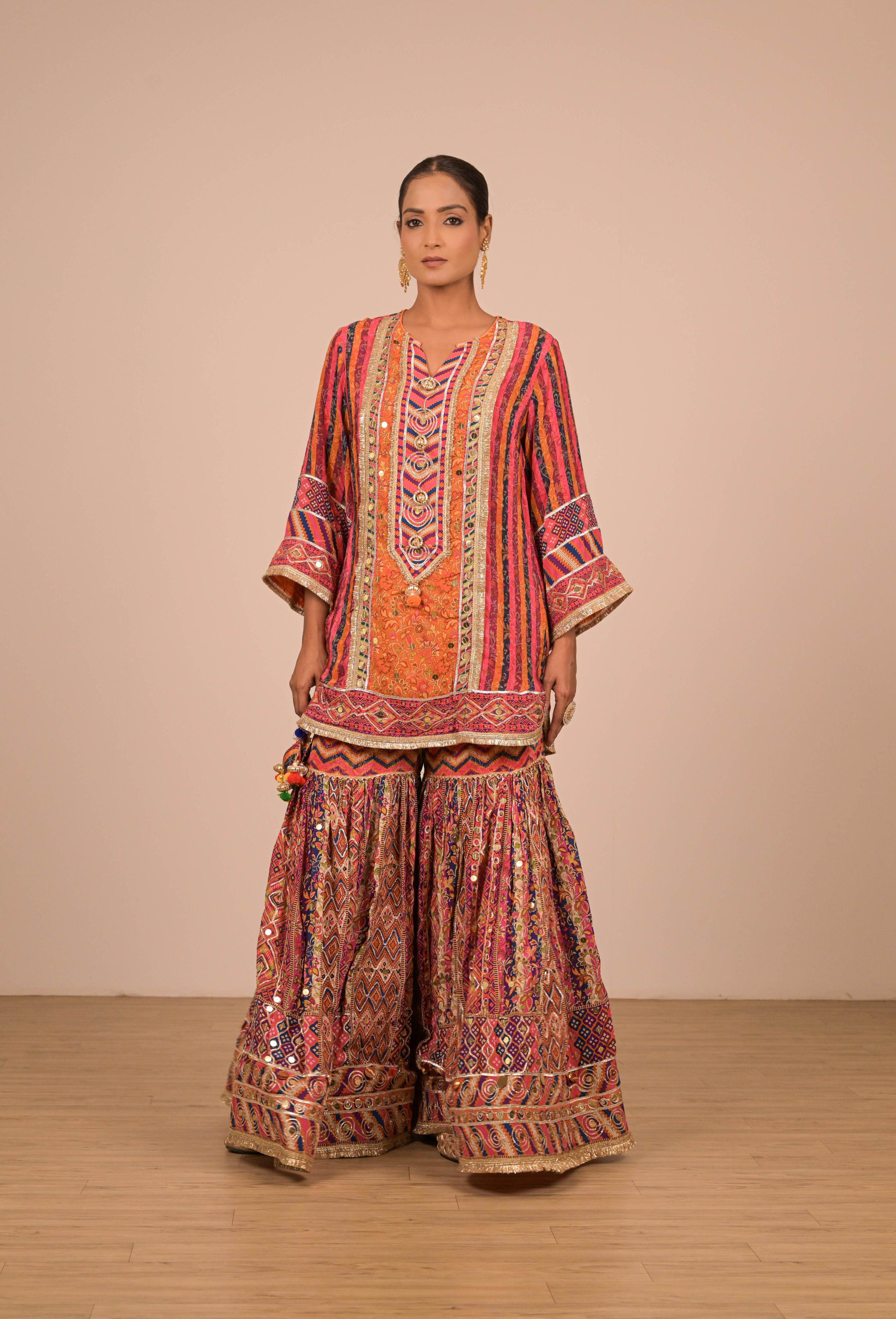 Rust Multicolour Printed Sharara Set