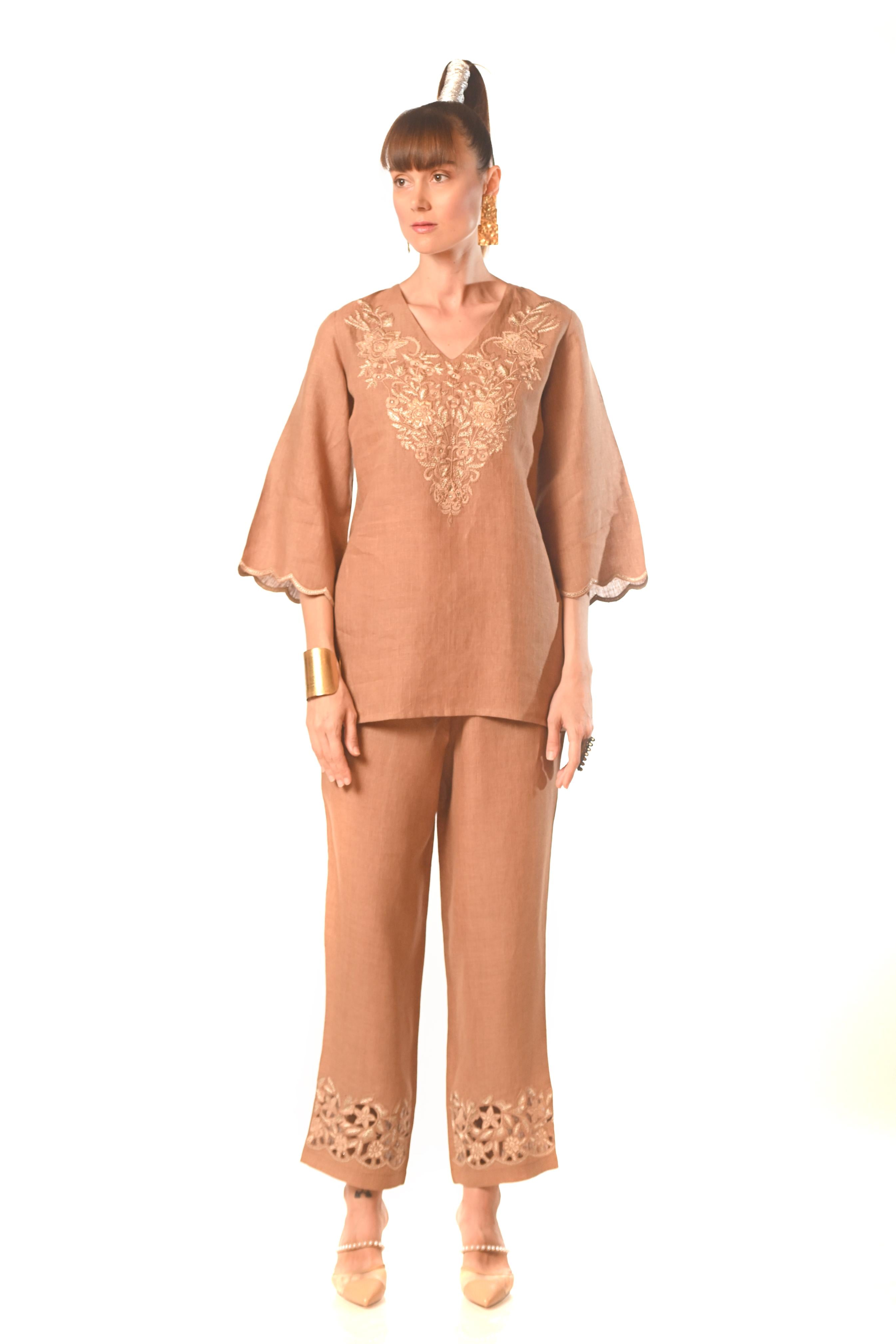 Earthy Elegance Embroidered Linen Co-Ord Set