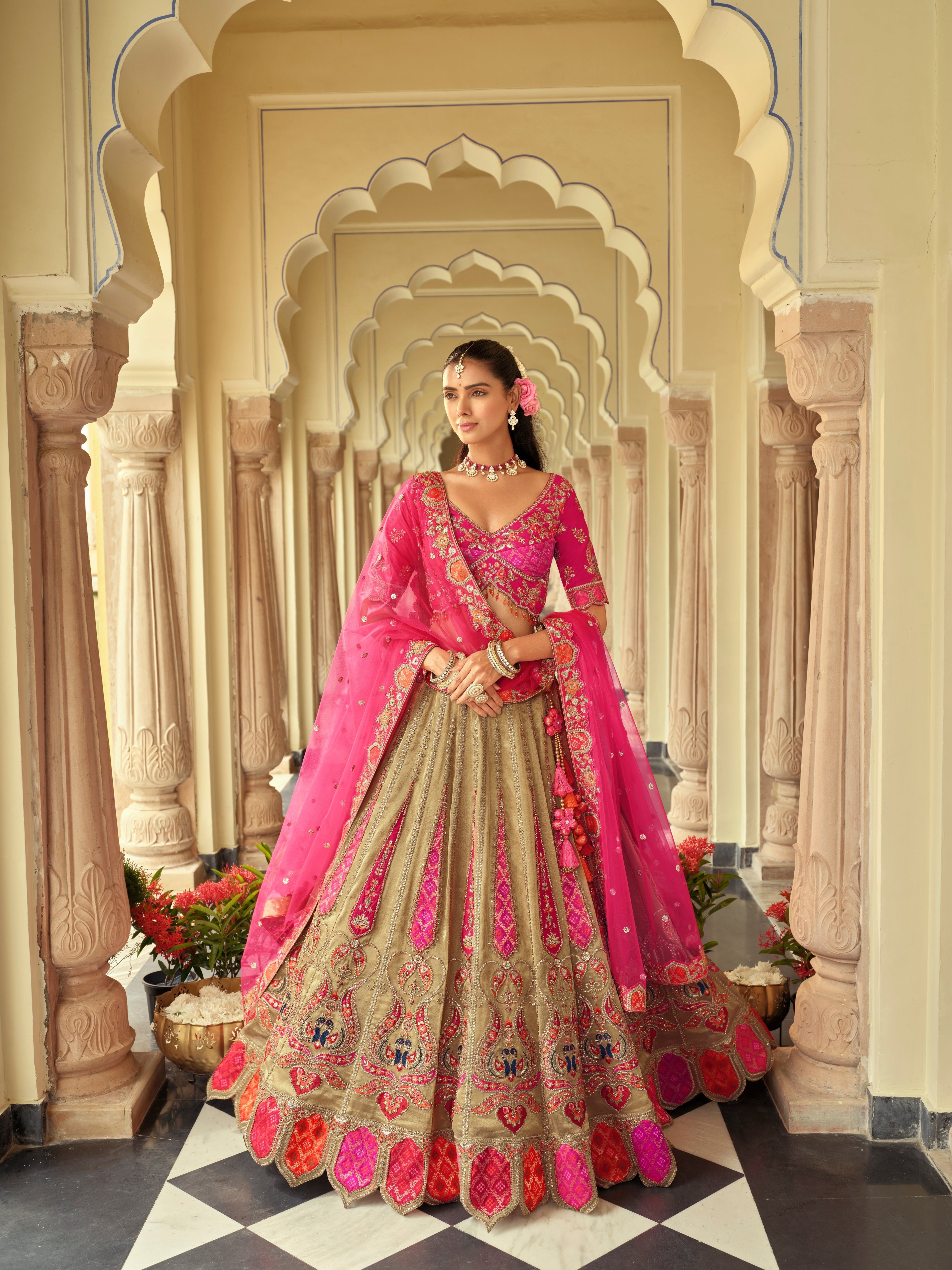 Antique Pink Embellished Premium Silk Lehenga Set