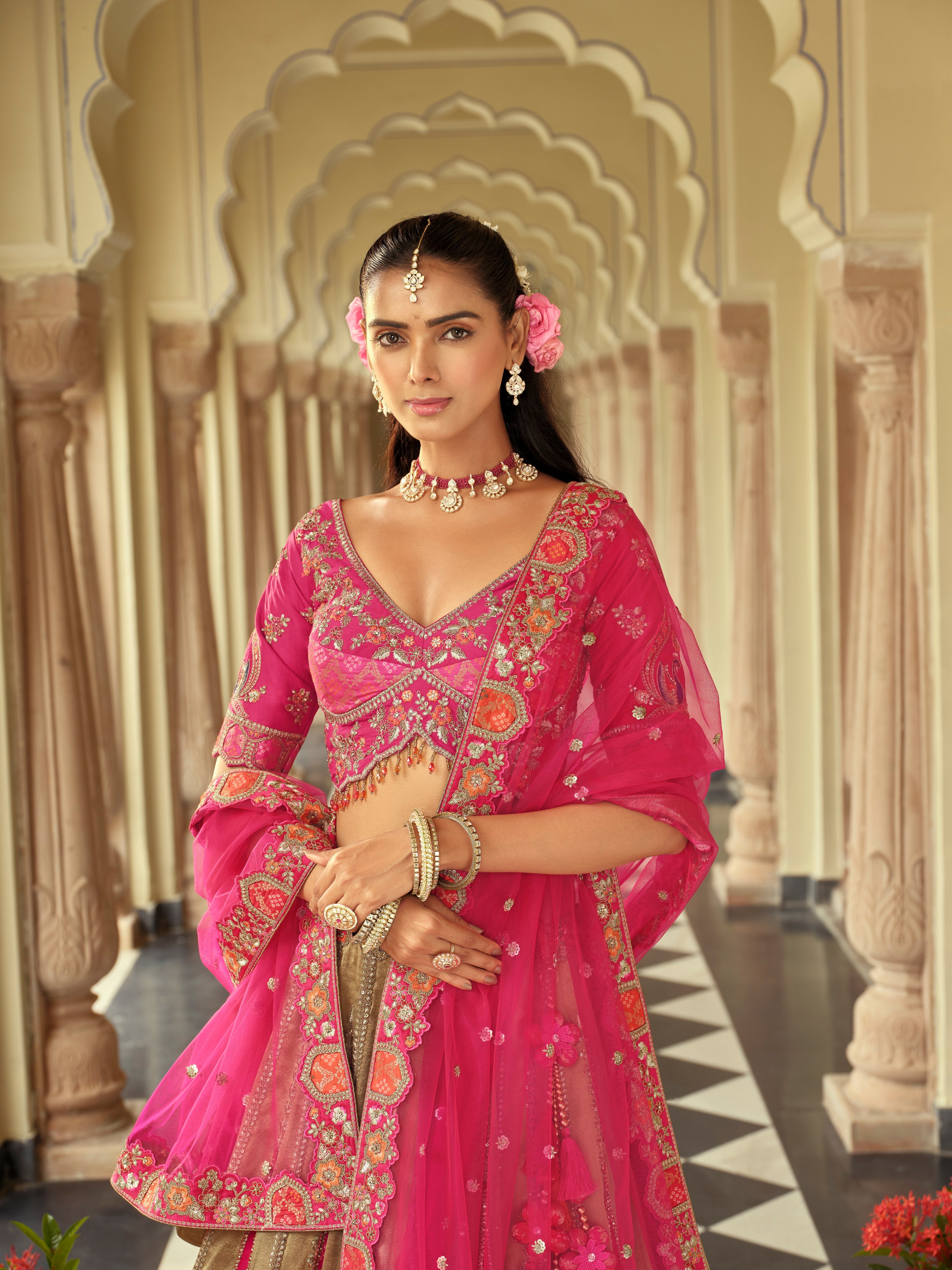 Antique Pink Embellished Premium Silk Lehenga Set