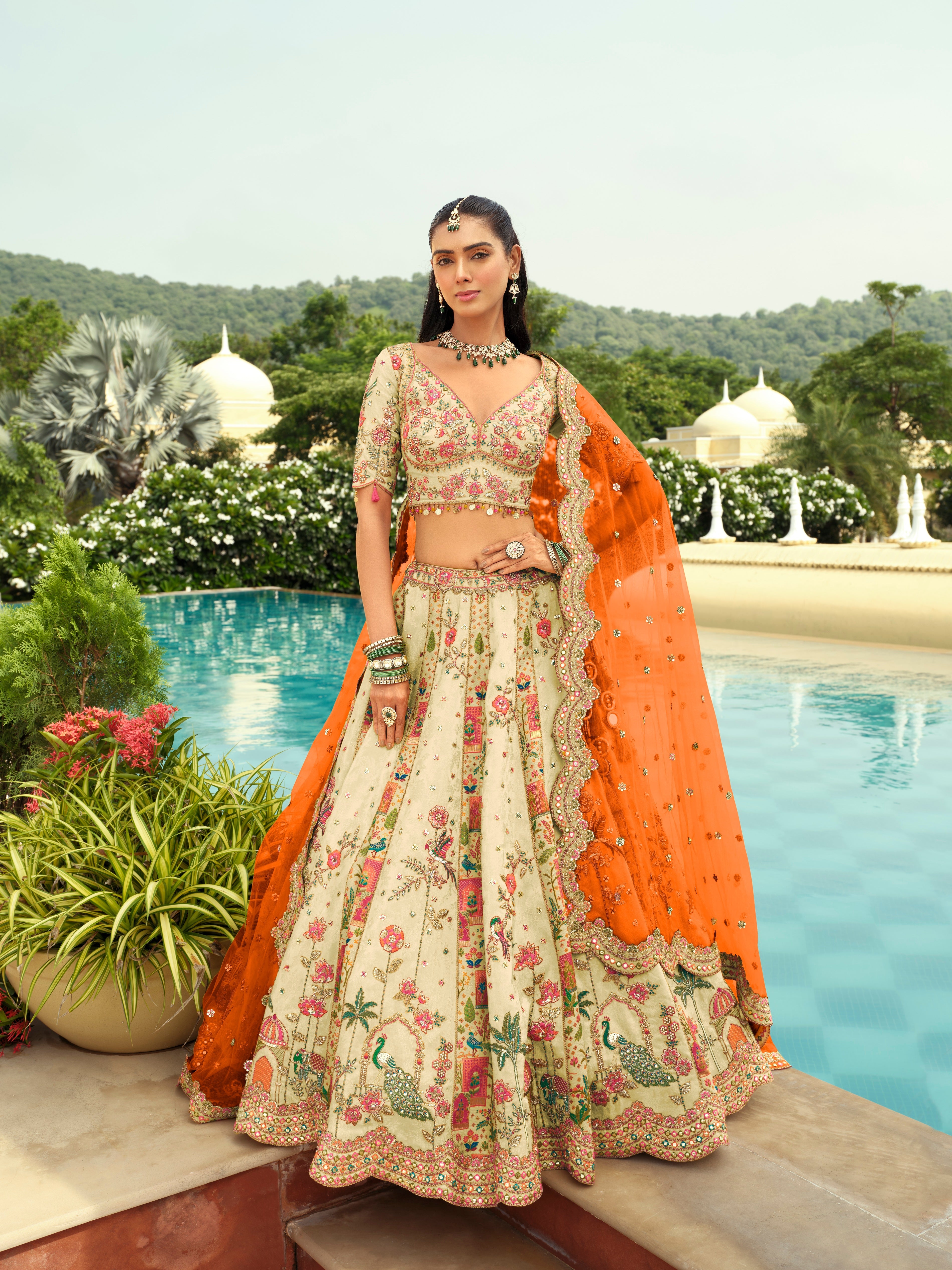 Ivory Embellished Premium Silk Lehenga Set