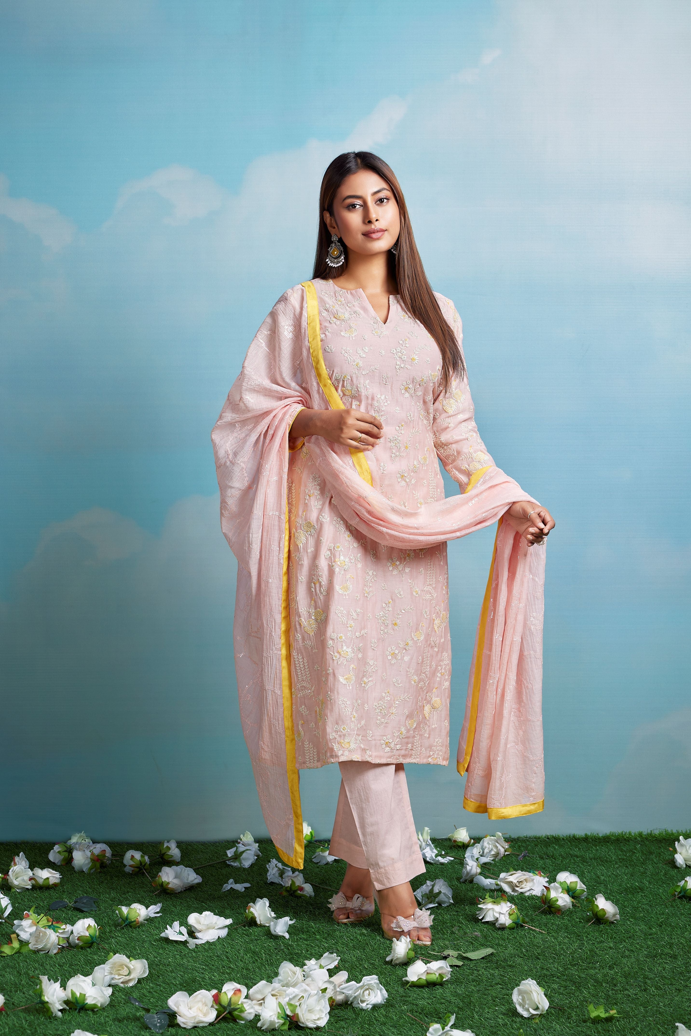Blush Sunbeam Embroidered Chanderi Silk Pant Set