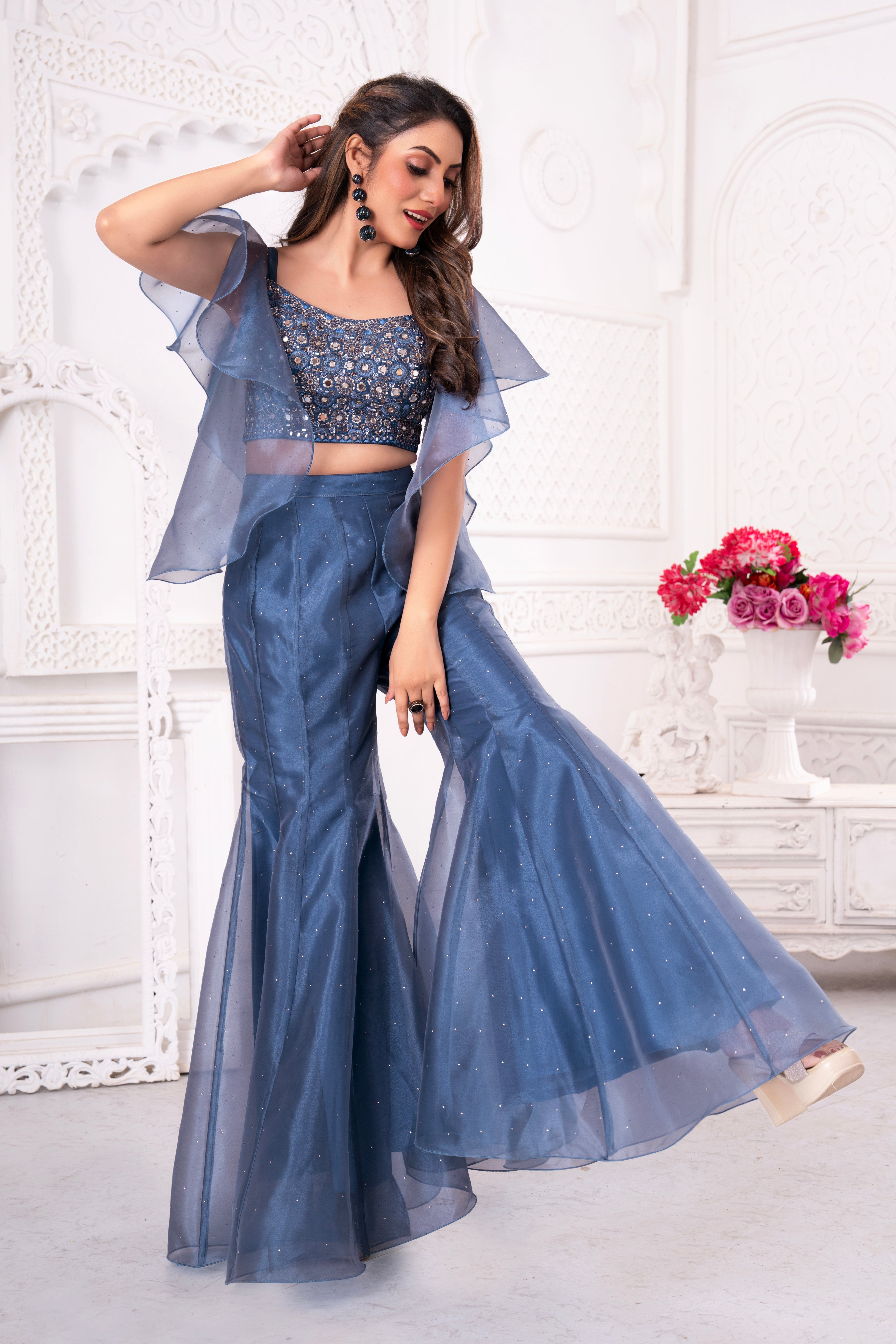 Blue Handwork Sharara Set