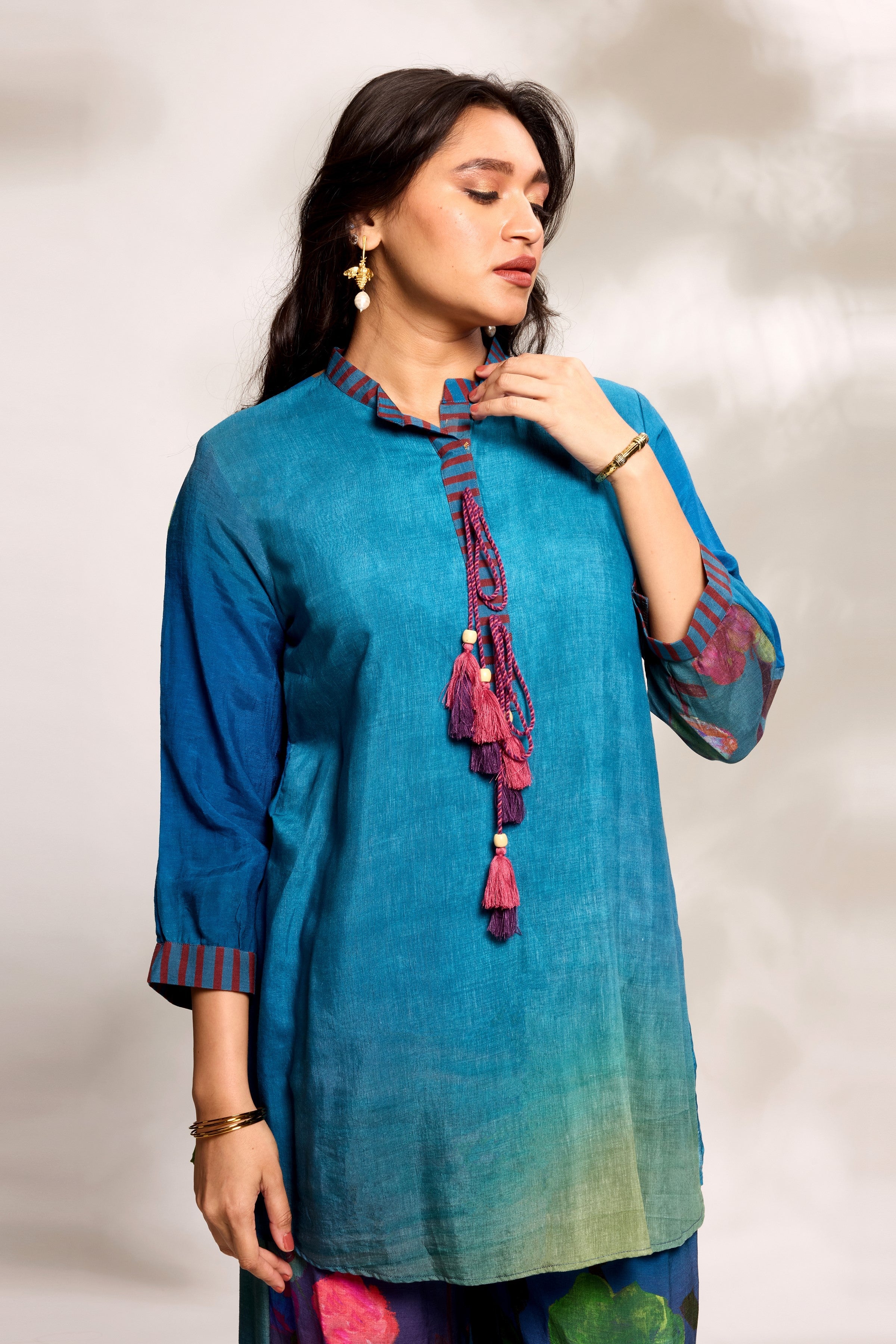 Cobalt Blue Top & Panelled Trousers Set