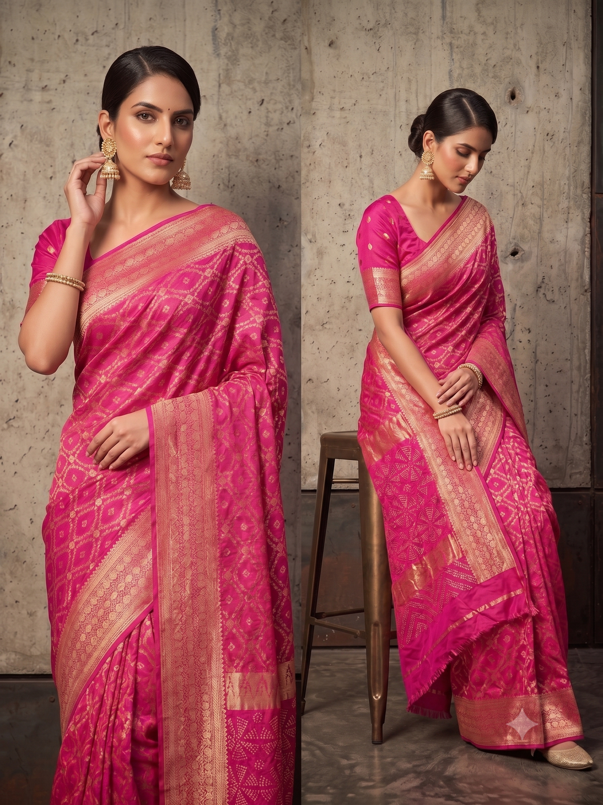 Hot Pink Zari Woven Banarasi Silk Saree