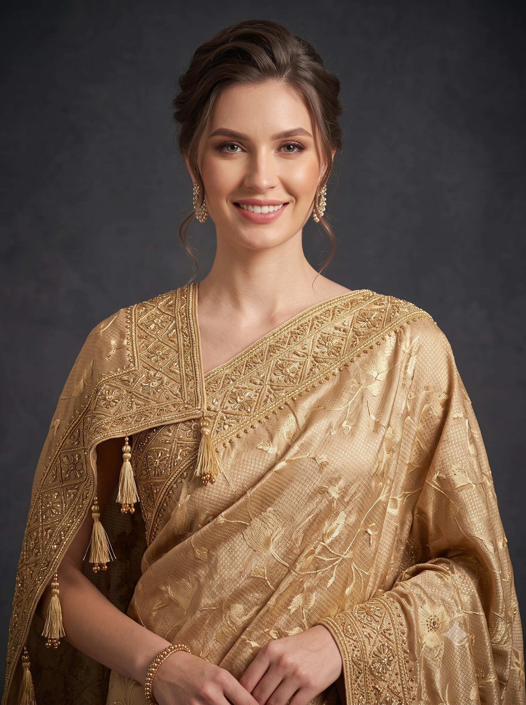 Imperial Golden Embellished Banarasi Crepe Silk Saree