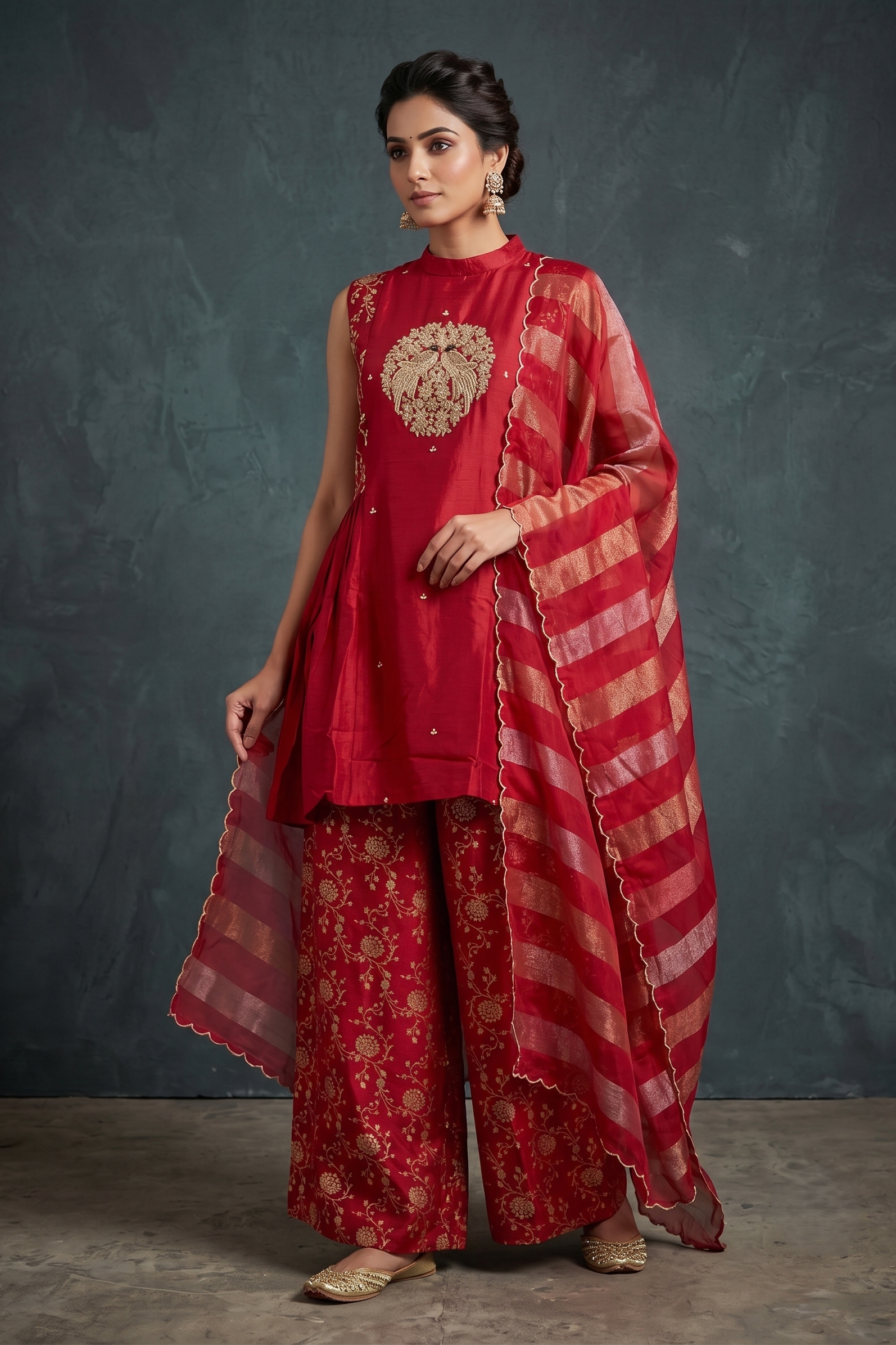 Rani Pink Embellished Brocade Silk Palazzo Set