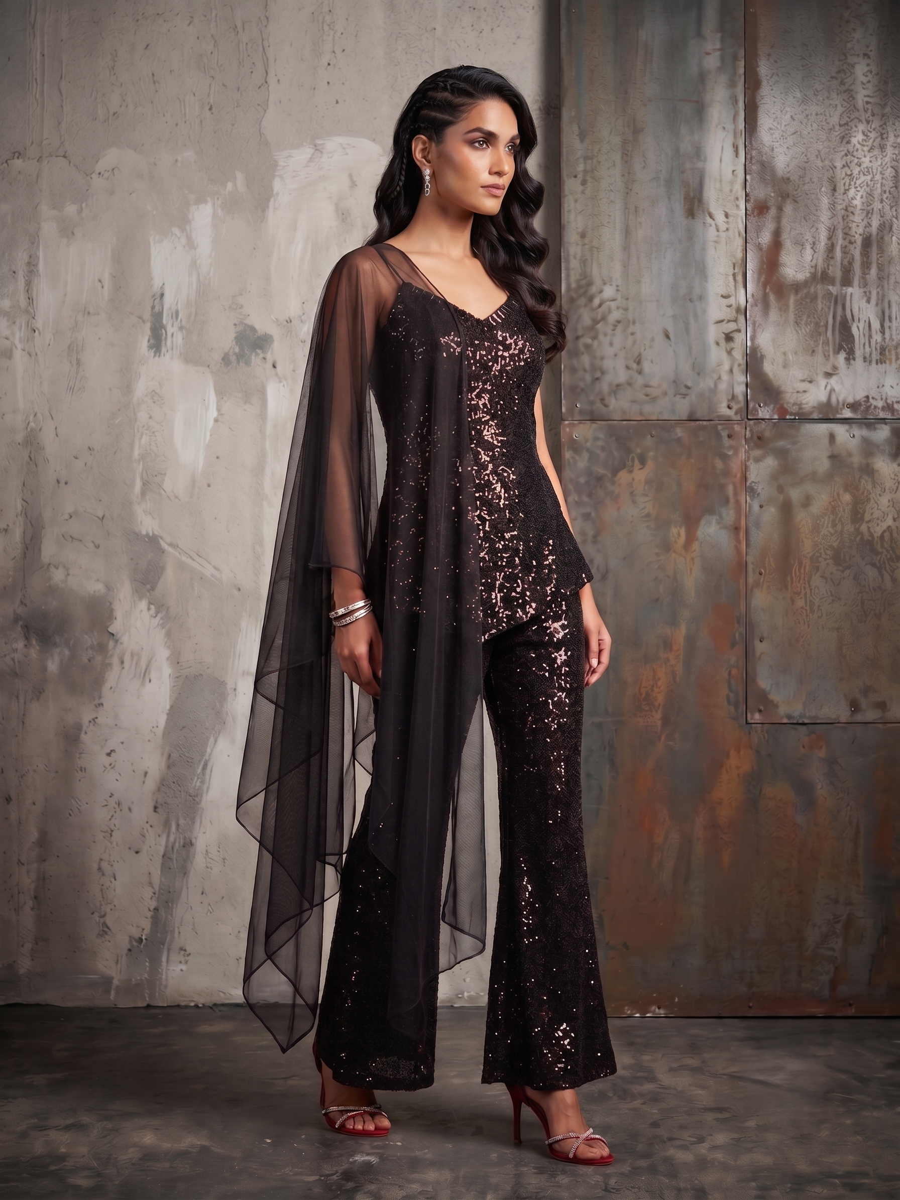Glamorous Black Sequin Palazzo Set
