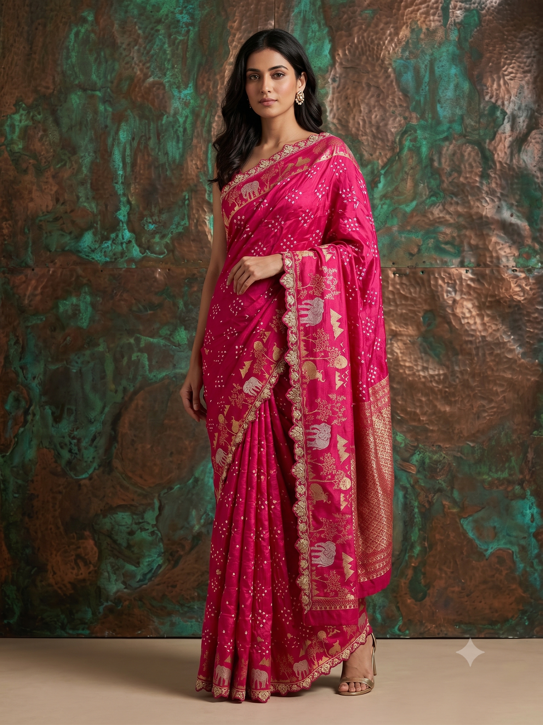 Rani Pink Embellished Premium Silk Saree