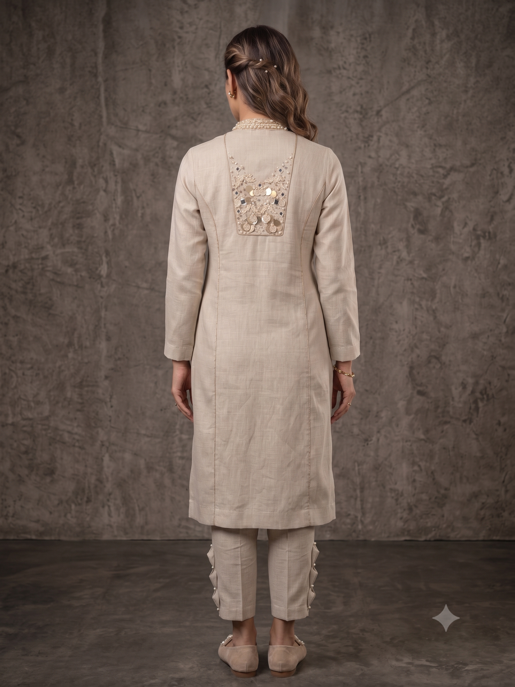 Desert Pearl Embellished Cotton Linen Pant Set