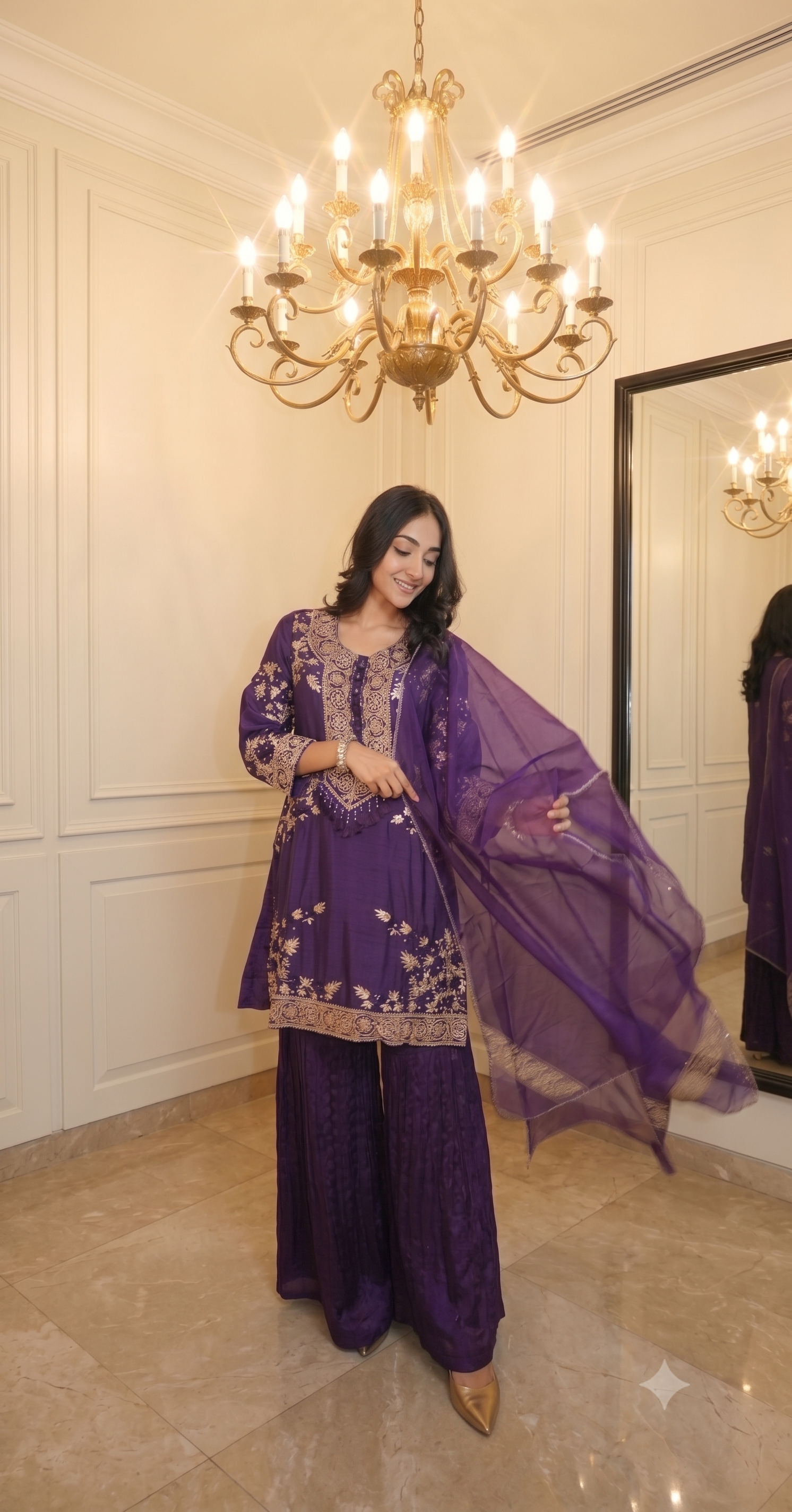 Deep Violet Embellished Permium Silk Sharara Set