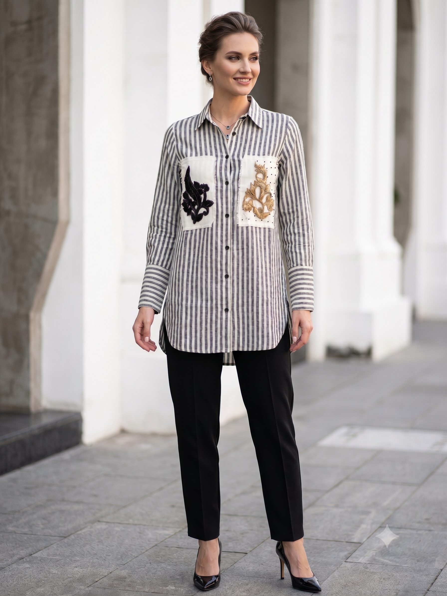 Monochrome Axis Embellished Cotton Shirt