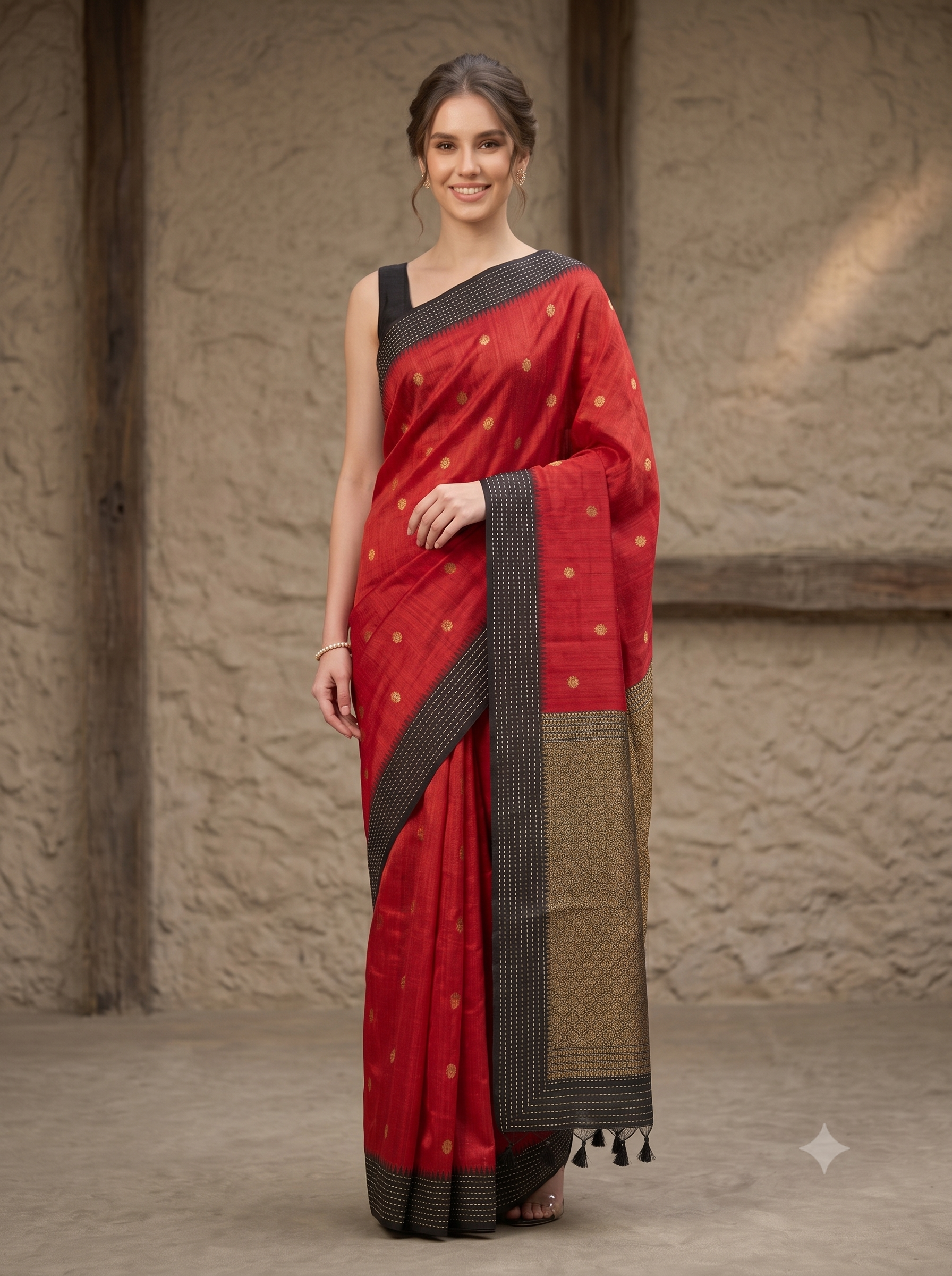 Ruby Noir Weave Handloom Tussar Silk Saree