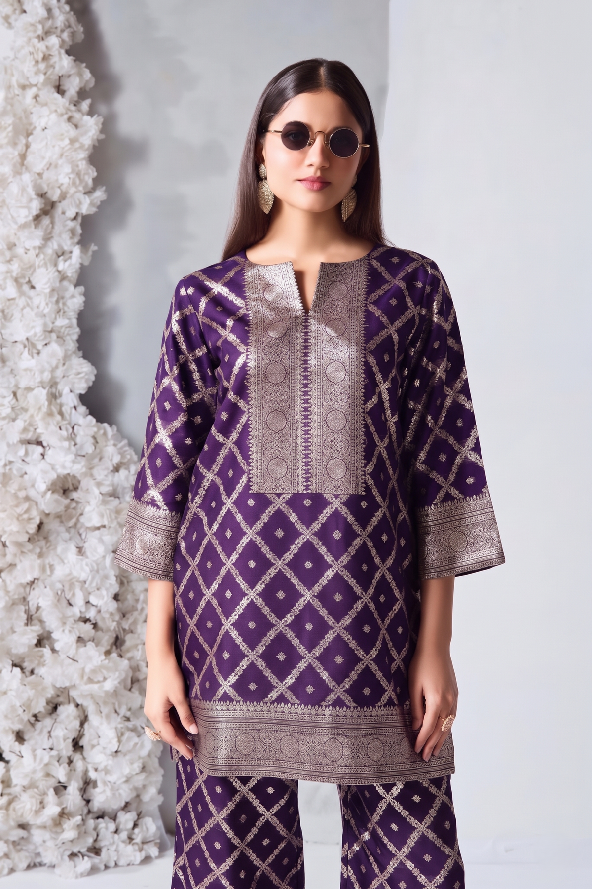 Dark Purple Embellished Viscose Silk Co-Ord Set