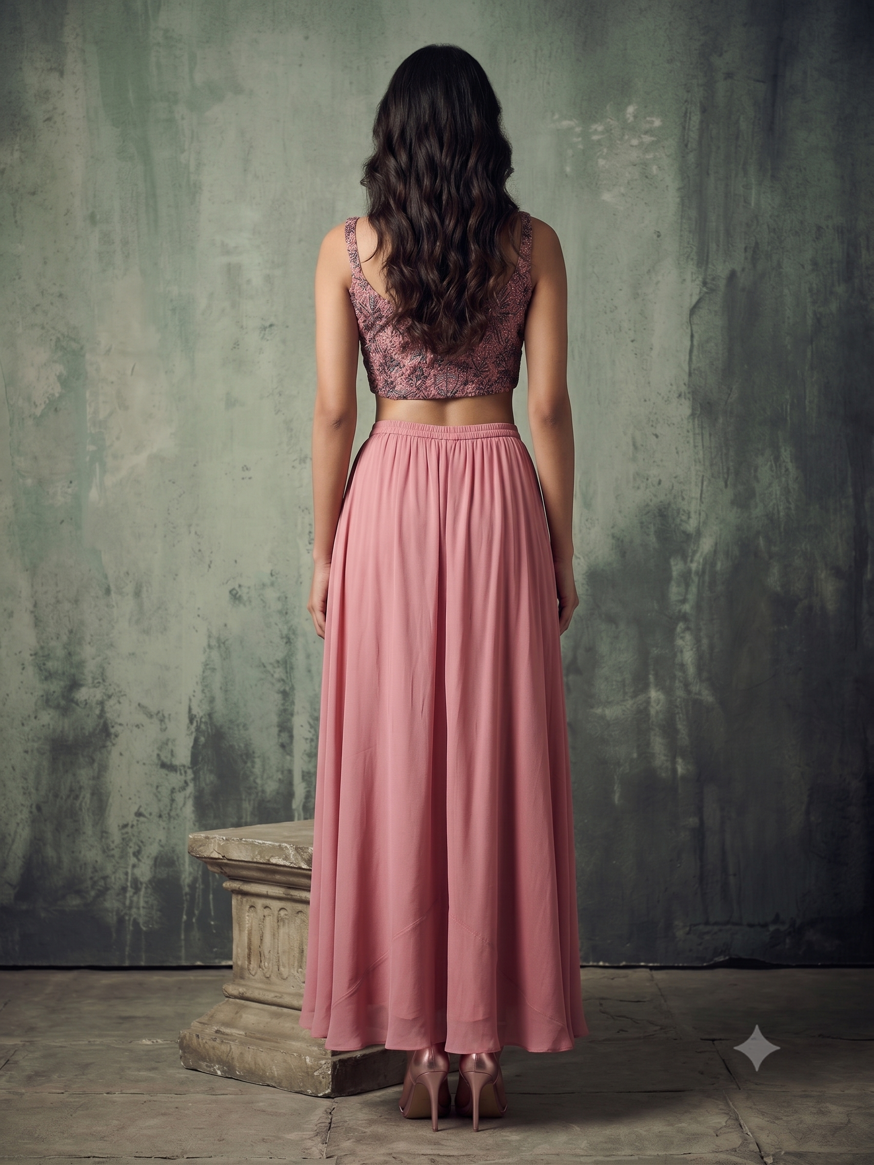 Mauve Embellished Georgette Silk Palazzo Set