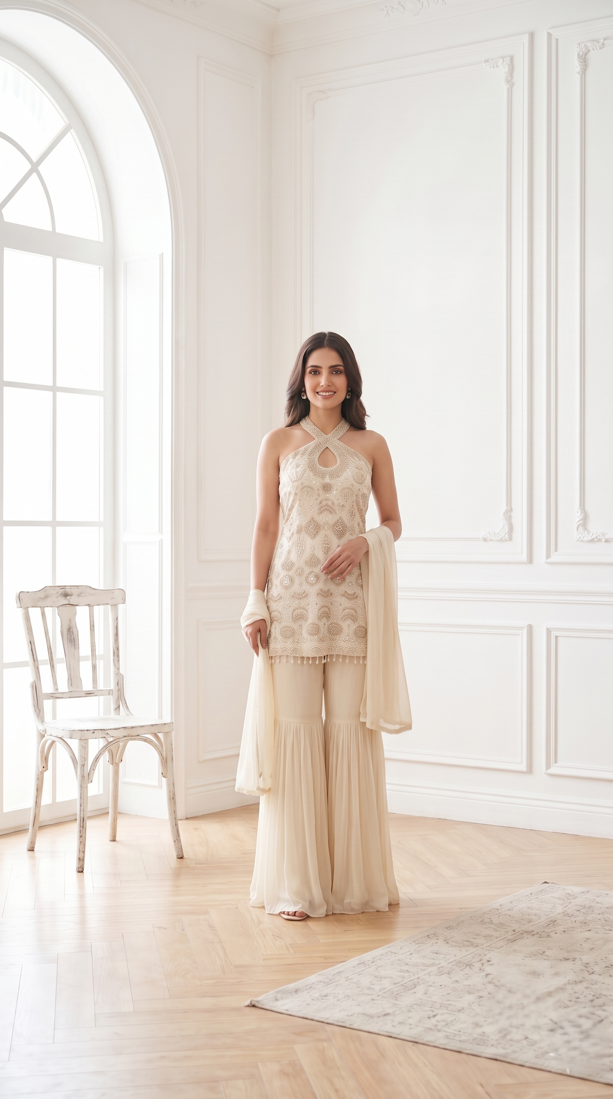 Ivory Embellished Premium Georgette Sharara Set