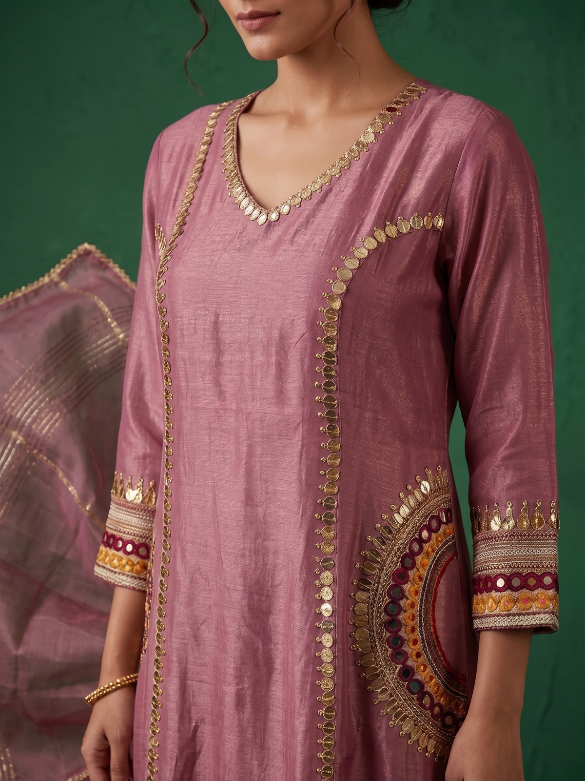 Mauve Embellished Shimmer Organza Pant Set