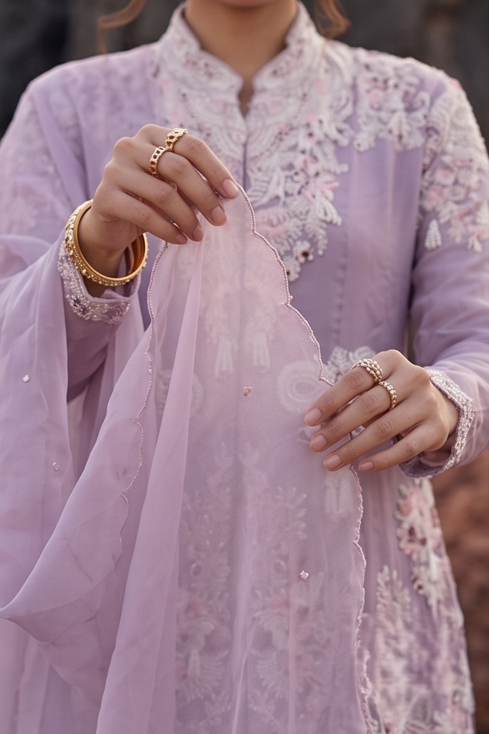 Lavender Embellished Organza Silk Palazzo Set
