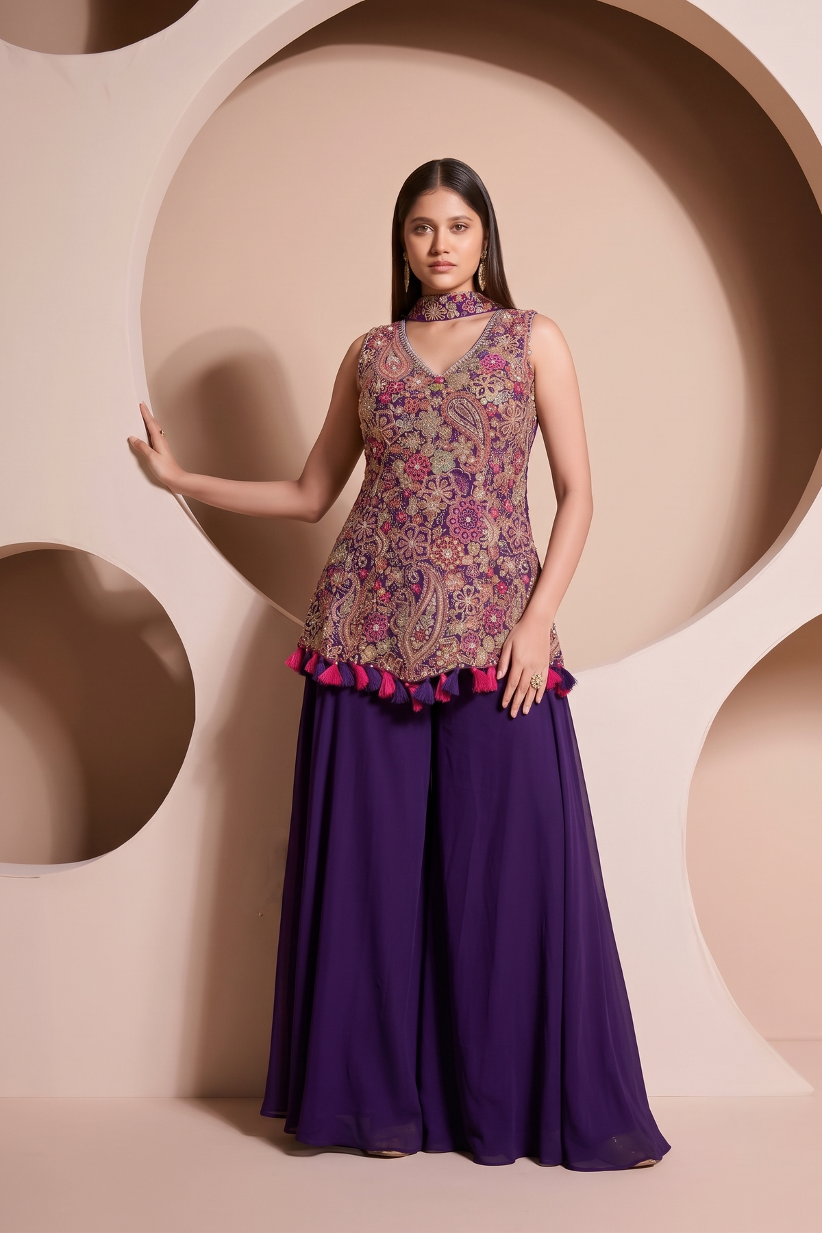 Royal Purple Embellished Georgette Silk Palazzo Set