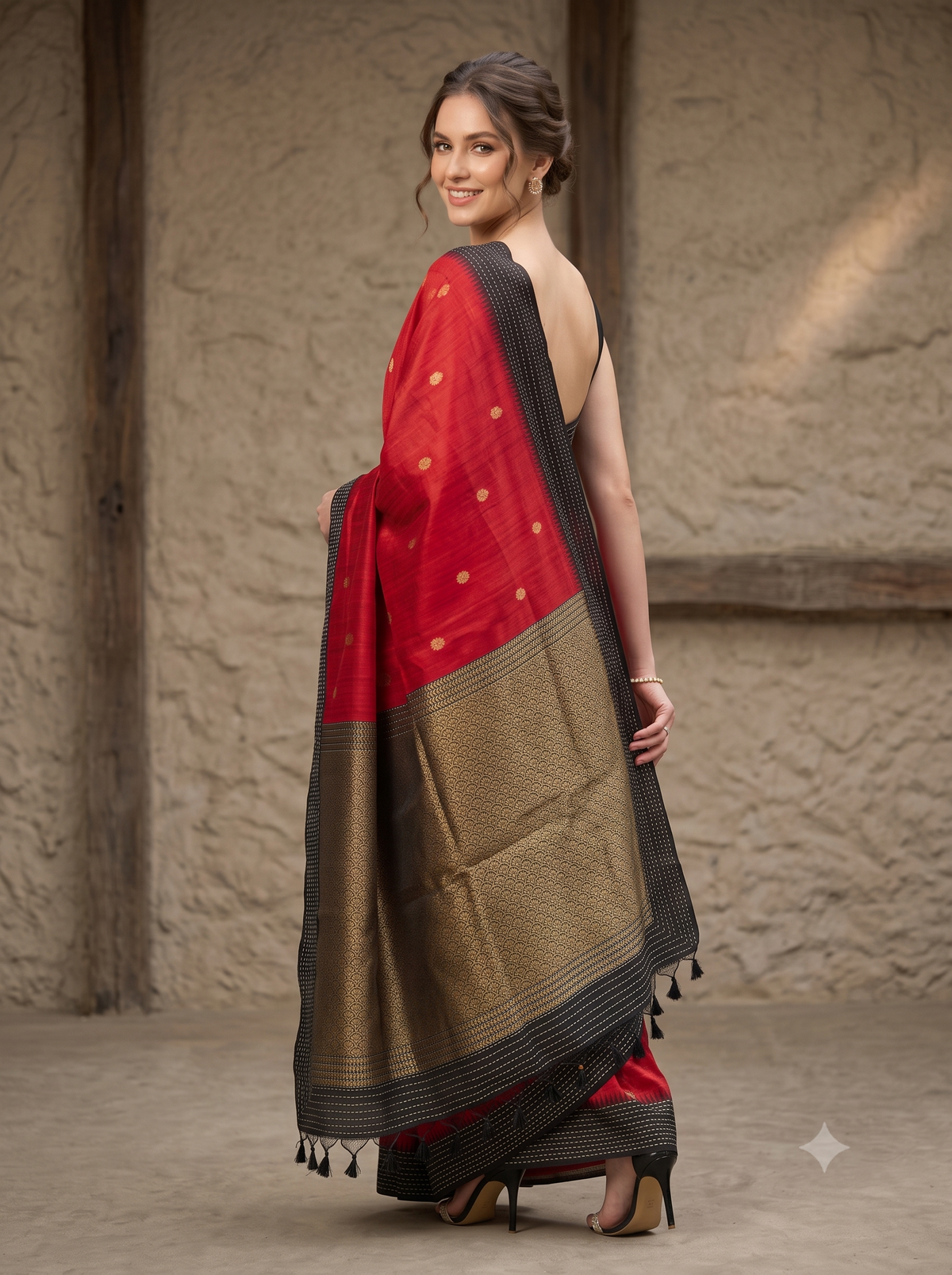 Ruby Noir Weave Handloom Tussar Silk Saree