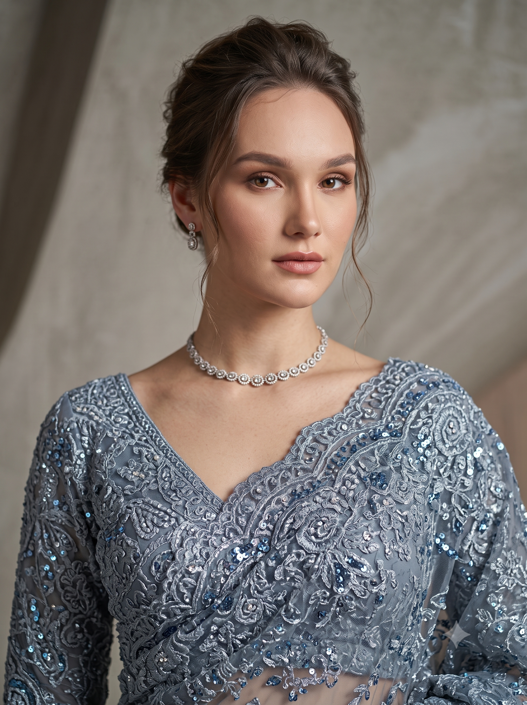 Moonlight Blue Embellished Premium Net Saree