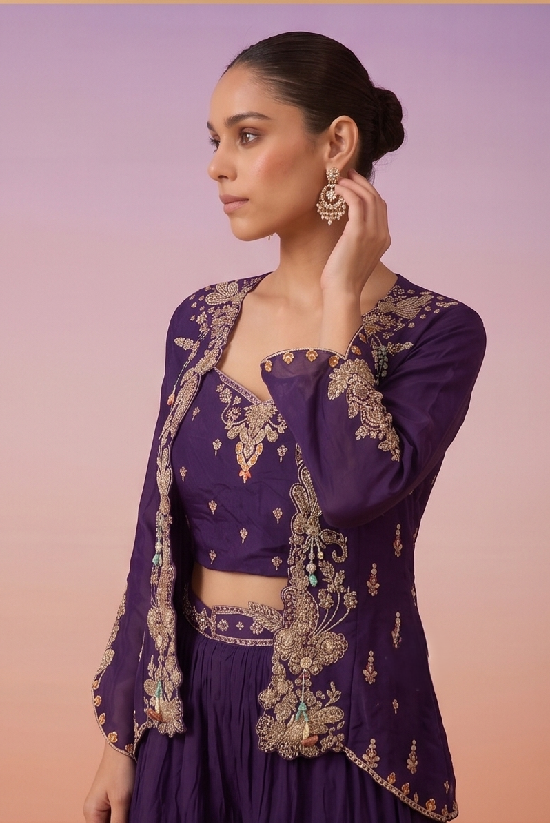 Purple Royale Embellished Crepe Silk Palazzo Set