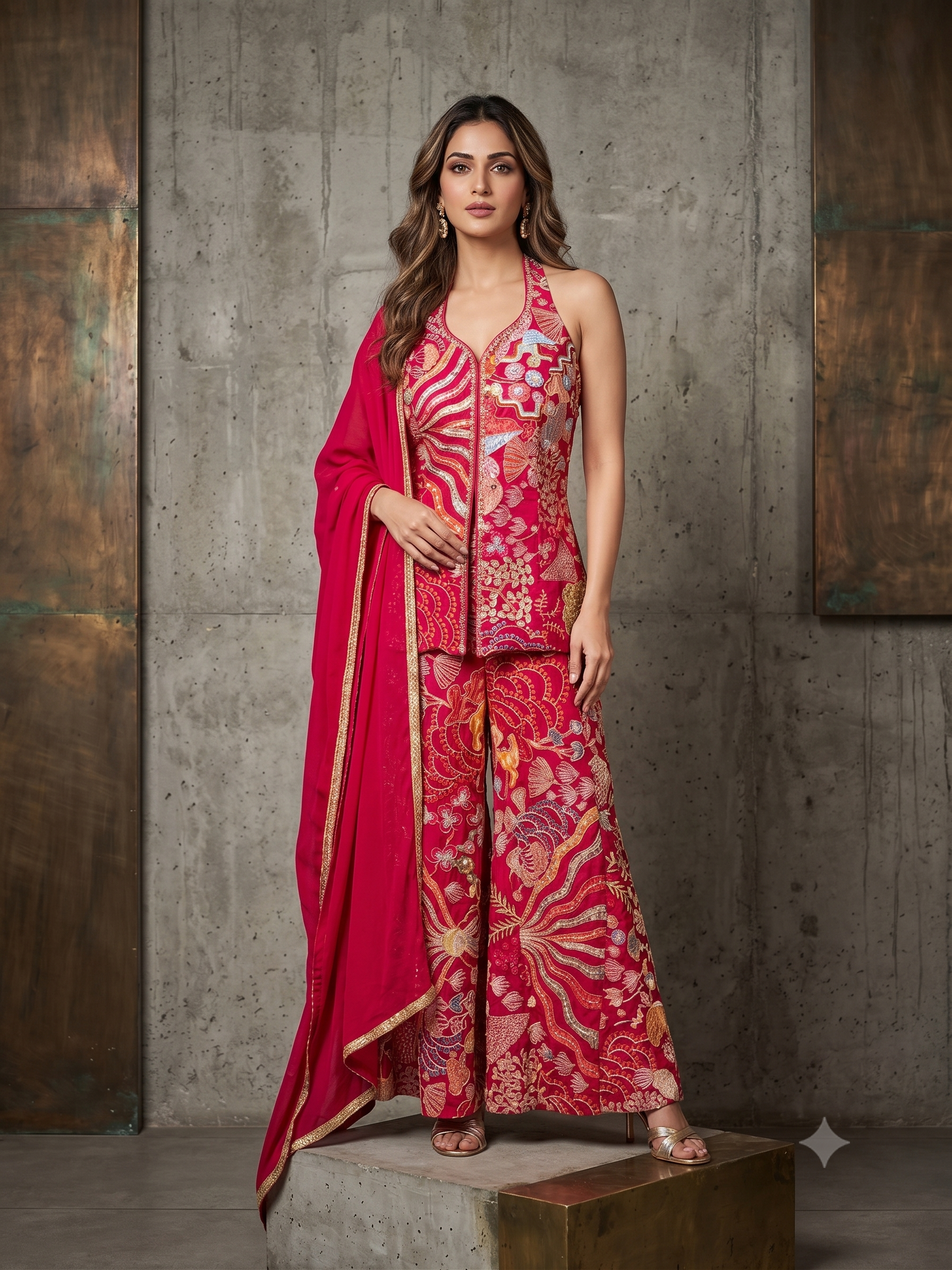 Royal Rani Embellished Satin Silk Palazzo Set