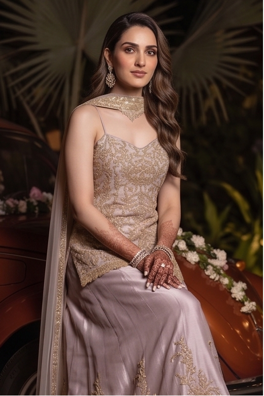 Lavender Mist Embellished Crushed Silk Palazzo Set