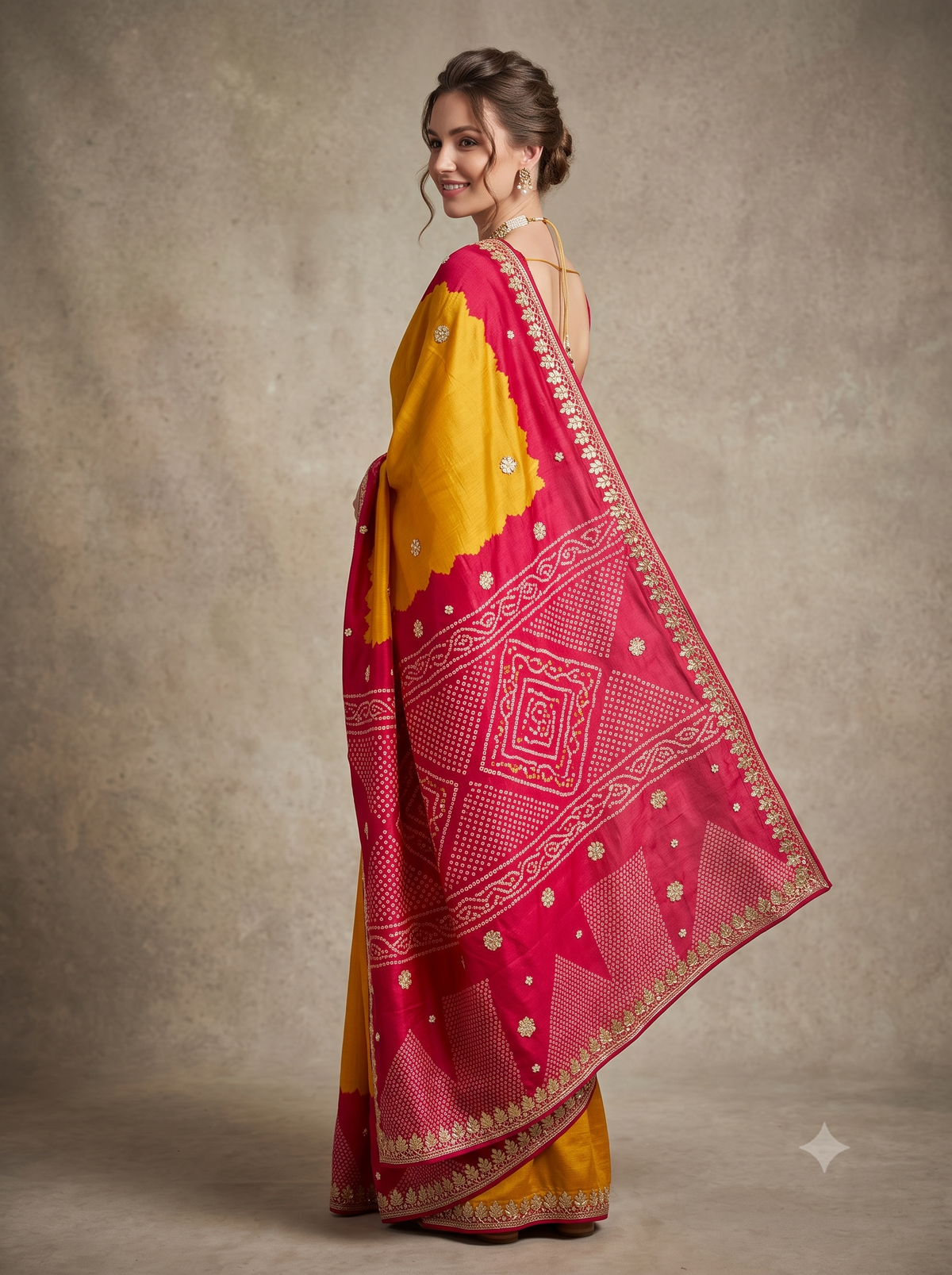 Sunlit Marigold Bandhej Pure Tussar Silk Saree