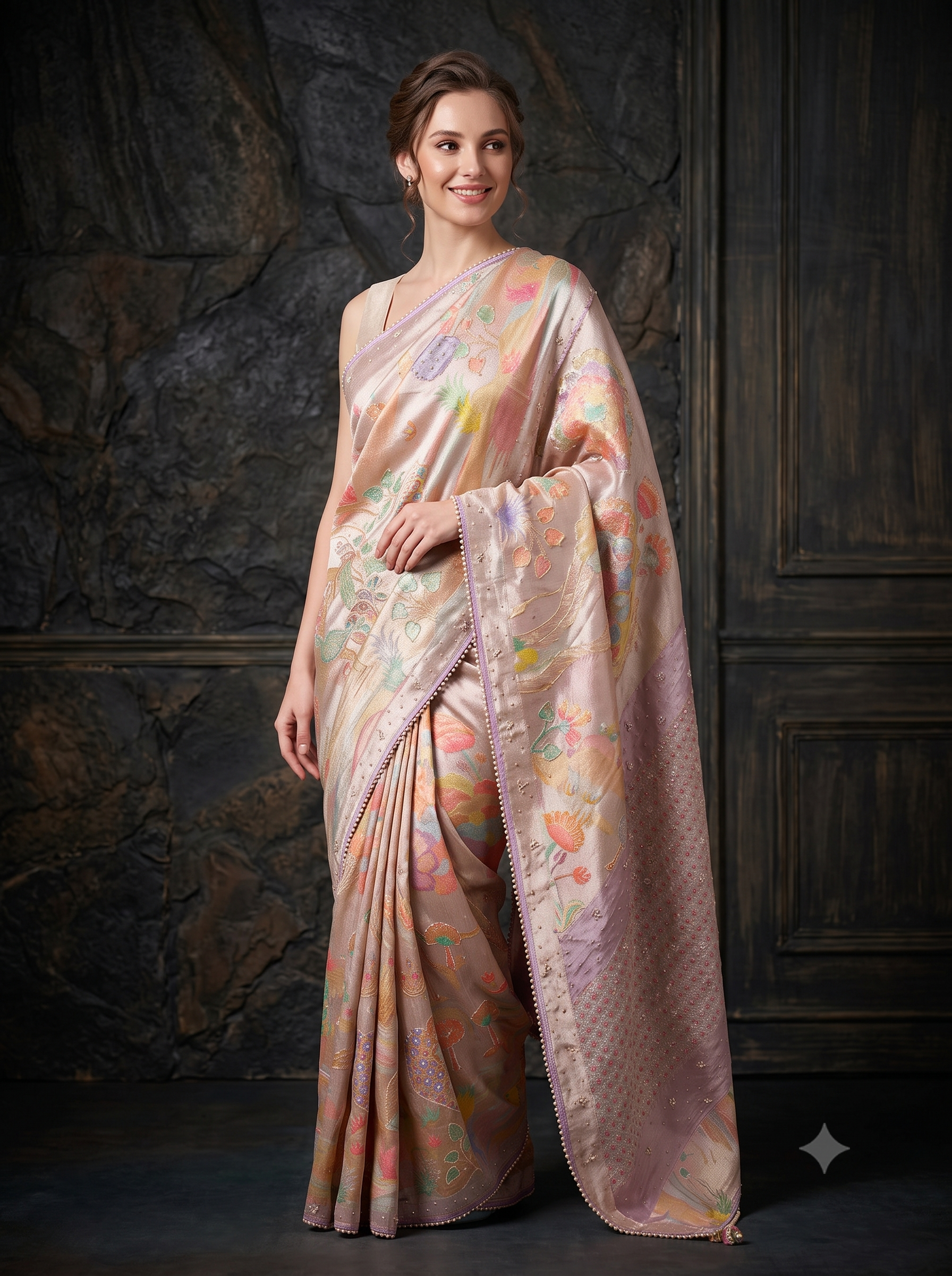 Mauve Dawn Embellished Pure Tissue Silk Saree