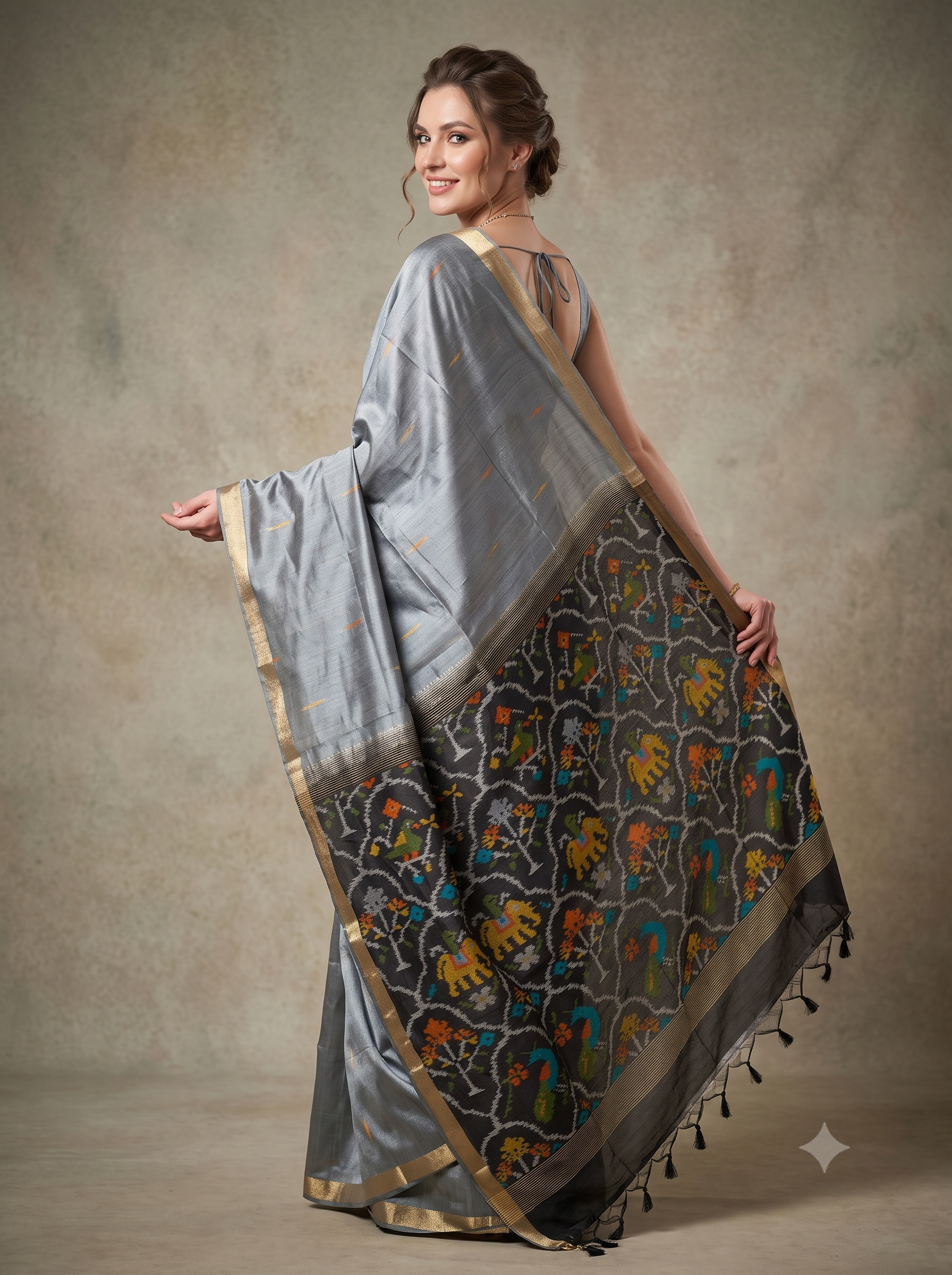 Moonstone Weave Handloom Tussar Silk Saree