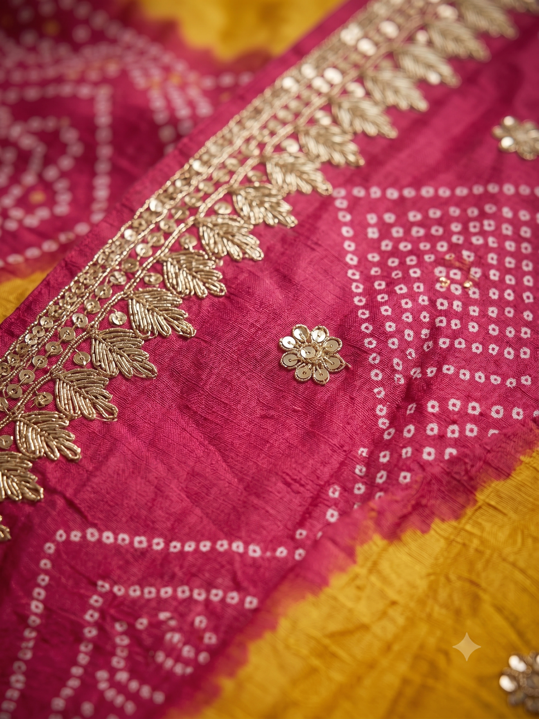 Sunlit Marigold Bandhej Pure Tussar Silk Saree